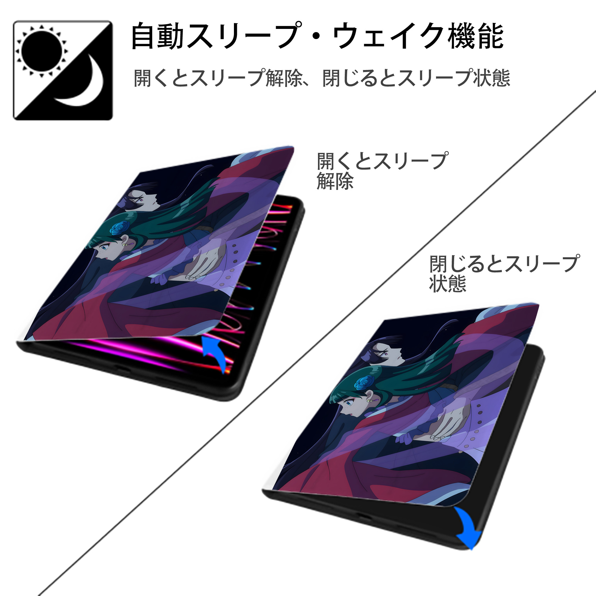 薬屋のひとりごと The Apothecary Diaries IPad ケース ペン収納付き 三つ折りスタンド PUレザー×シリコン 対応機種9.5/10.5/10.9インチ