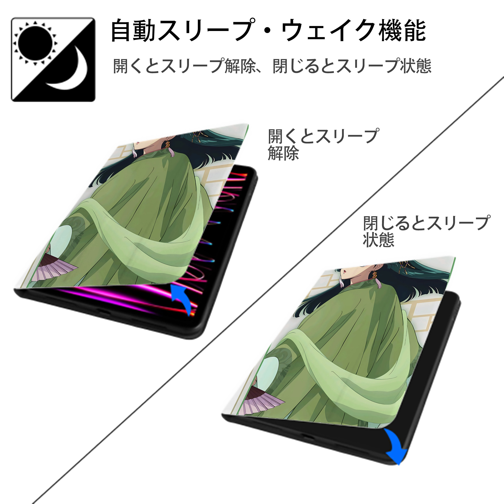 薬屋のひとりごと The Apothecary Diaries IPad ケース ペン収納付き 三つ折りスタンド PUレザー×シリコン 対応機種9.5/10.5/10.9インチ
