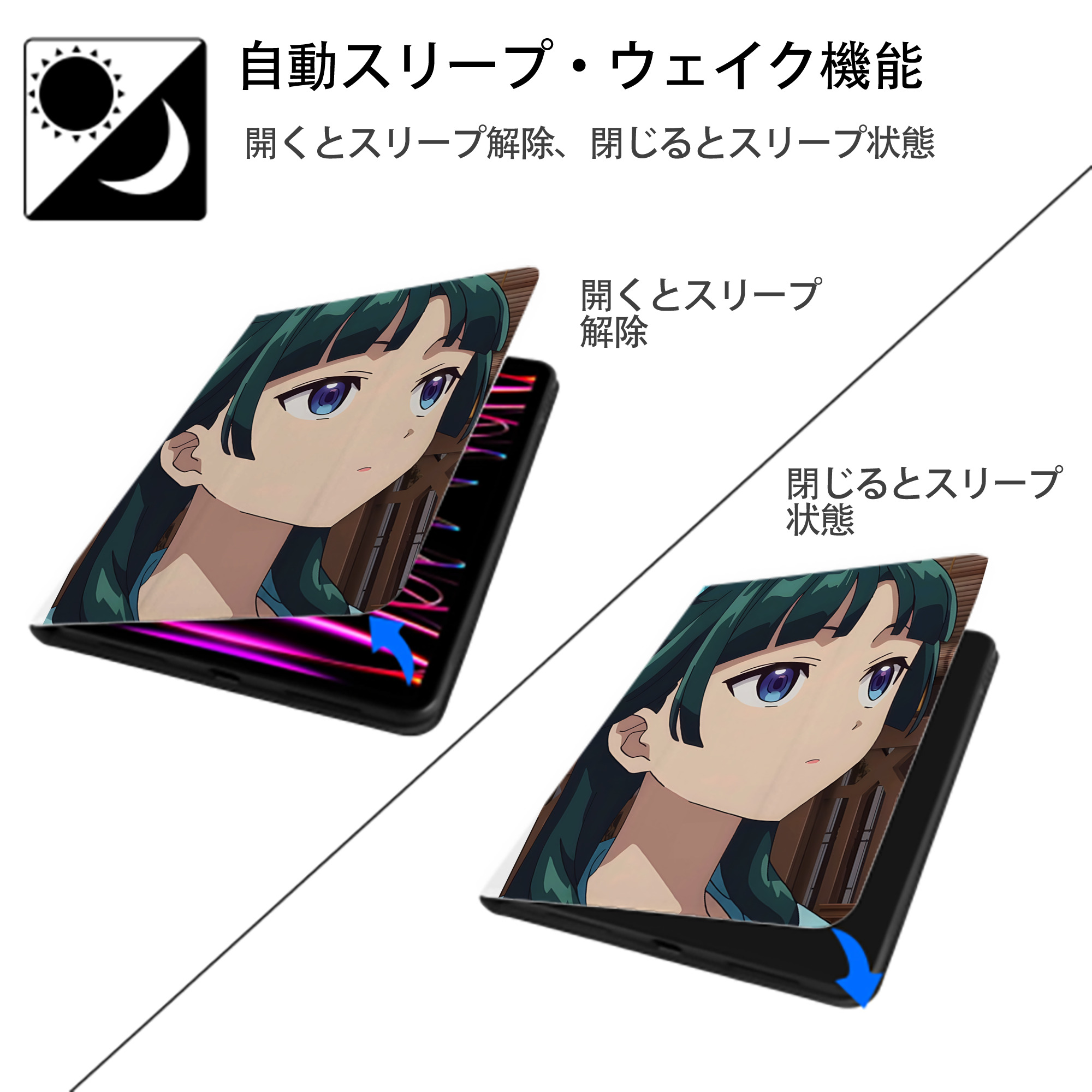 薬屋のひとりごと The Apothecary Diaries IPad ケース ペン収納付き 三つ折りスタンド PUレザー×シリコン 対応機種9.5/10.5/10.9インチ