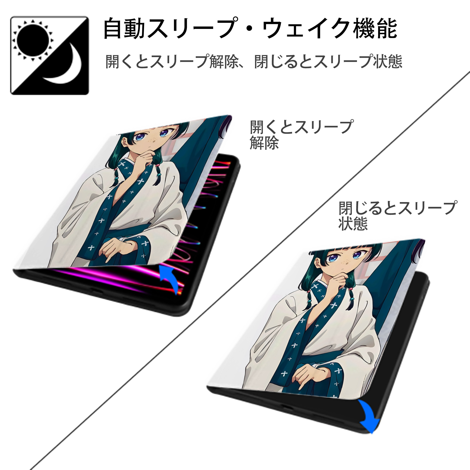 薬屋のひとりごと The Apothecary Diaries IPad ケース ペン収納付き 三つ折りスタンド PUレザー×シリコン 対応機種9.5/10.5/10.9インチ