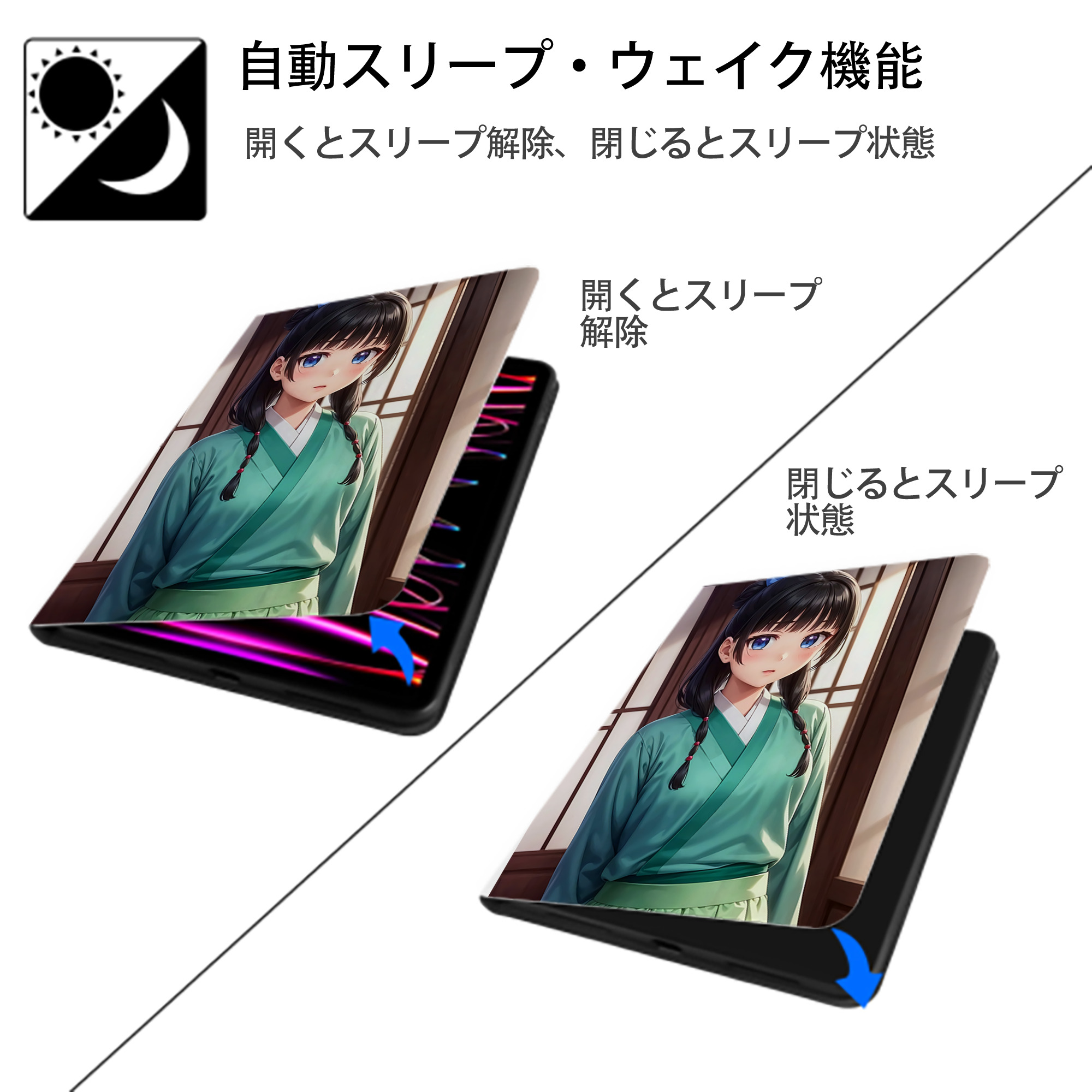 薬屋のひとりごと The Apothecary Diaries IPad ケース ペン収納付き 三つ折りスタンド PUレザー×シリコン 対応機種9.5/10.5/10.9インチ