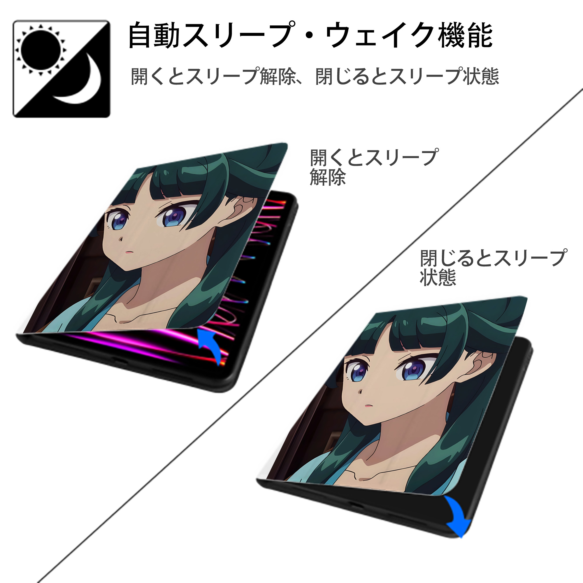 薬屋のひとりごと The Apothecary Diaries IPad ケース ペン収納付き 三つ折りスタンド PUレザー×シリコン 対応機種9.5/10.5/10.9インチ