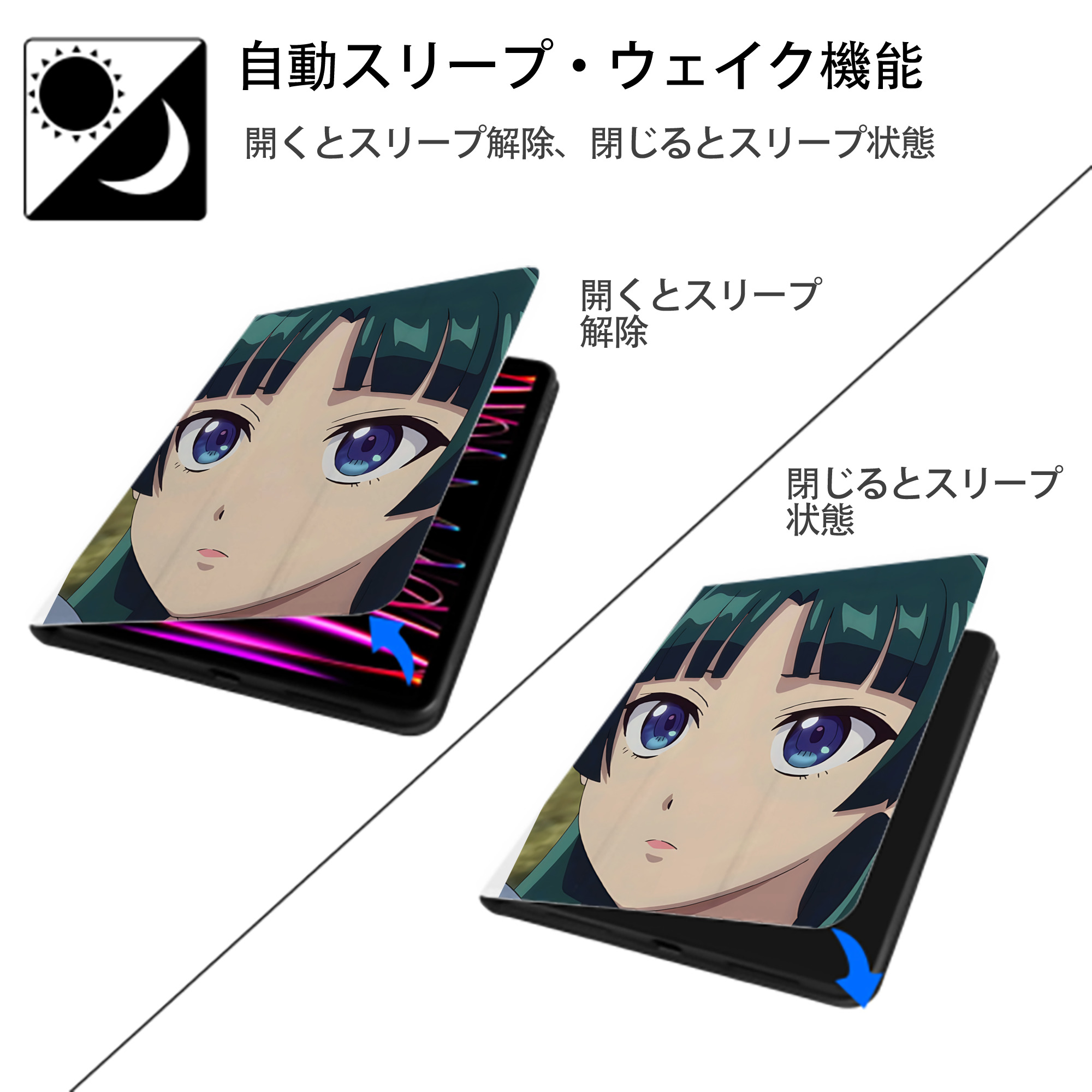 薬屋のひとりごと The Apothecary Diaries IPad ケース ペン収納付き 三つ折りスタンド PUレザー×シリコン 対応機種9.5/10.5/10.9インチ