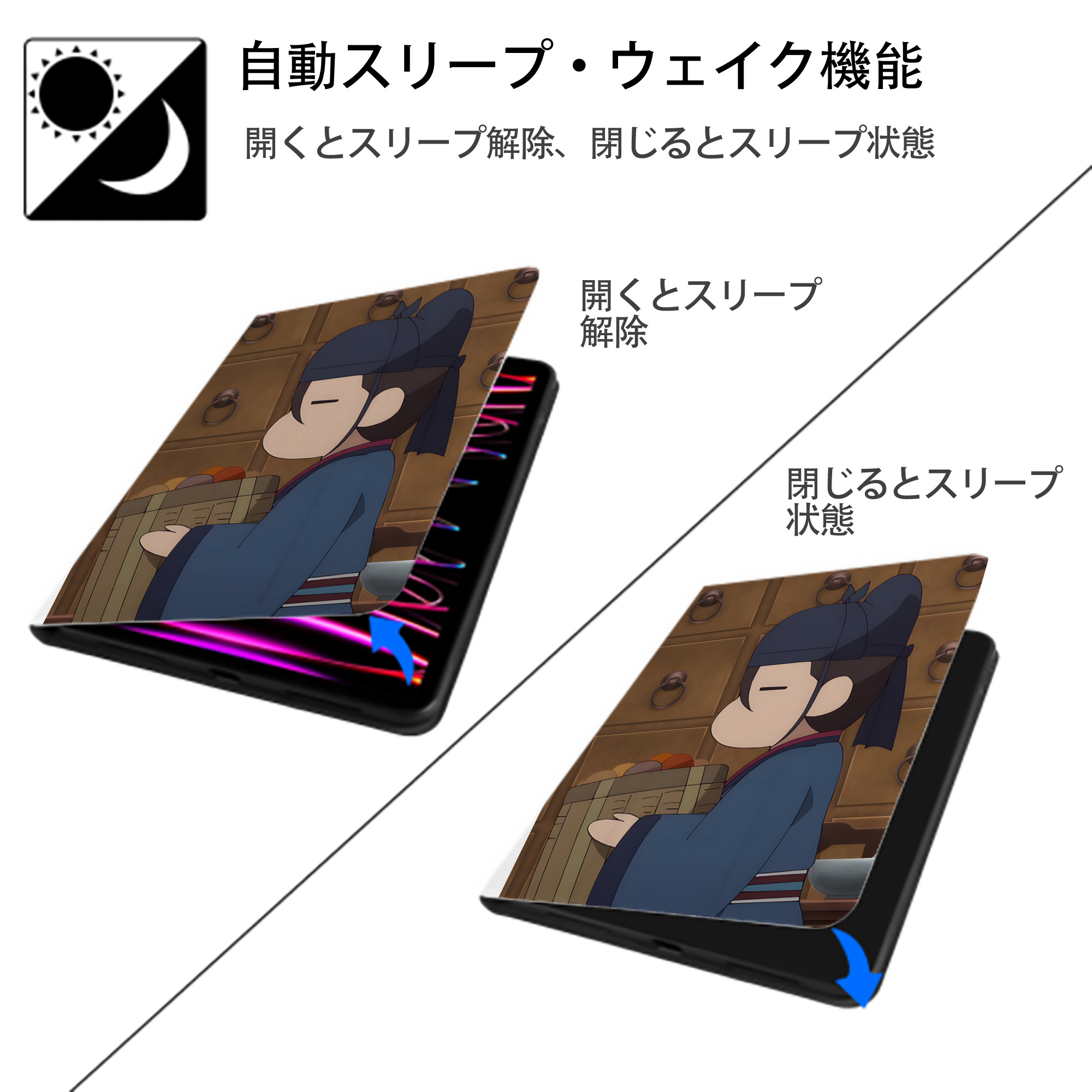 薬屋のひとりごと The Apothecary Diaries IPad ケース ペン収納付き 三つ折りスタンド PUレザー×シリコン 対応機種9.5/10.5/10.9インチ