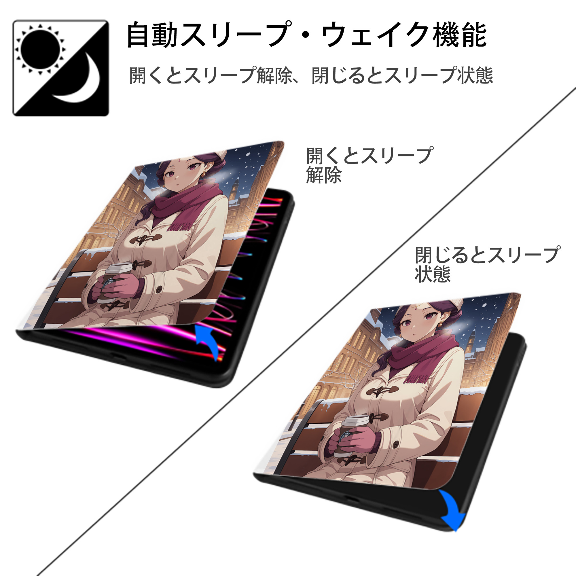 薬屋のひとりごと The Apothecary Diaries IPad ケース ペン収納付き 三つ折りスタンド PUレザー×シリコン 対応機種9.5/10.5/10.9インチ