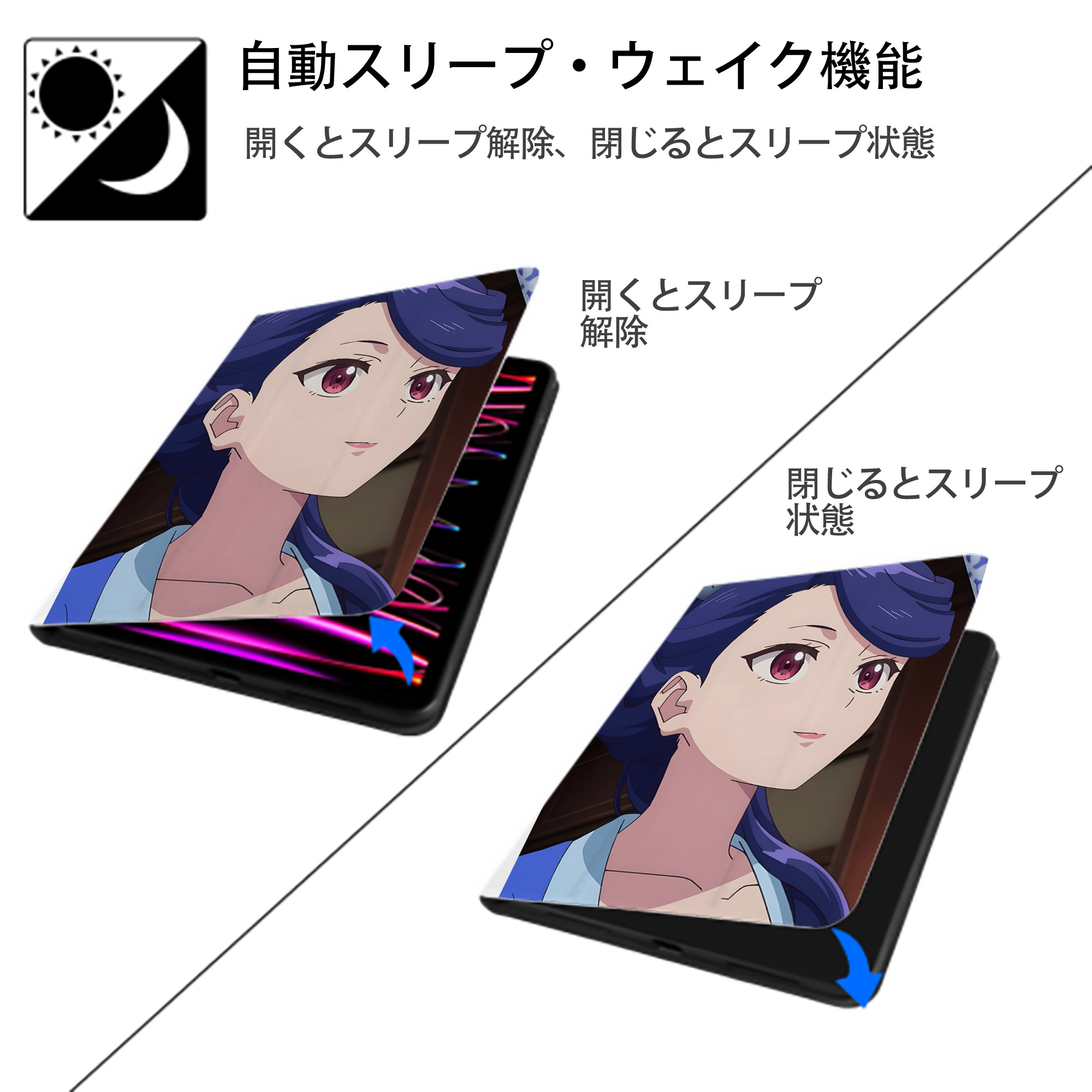 薬屋のひとりごと The Apothecary Diaries IPad ケース ペン収納付き 三つ折りスタンド PUレザー×シリコン 対応機種9.5/10.5/10.9インチ
