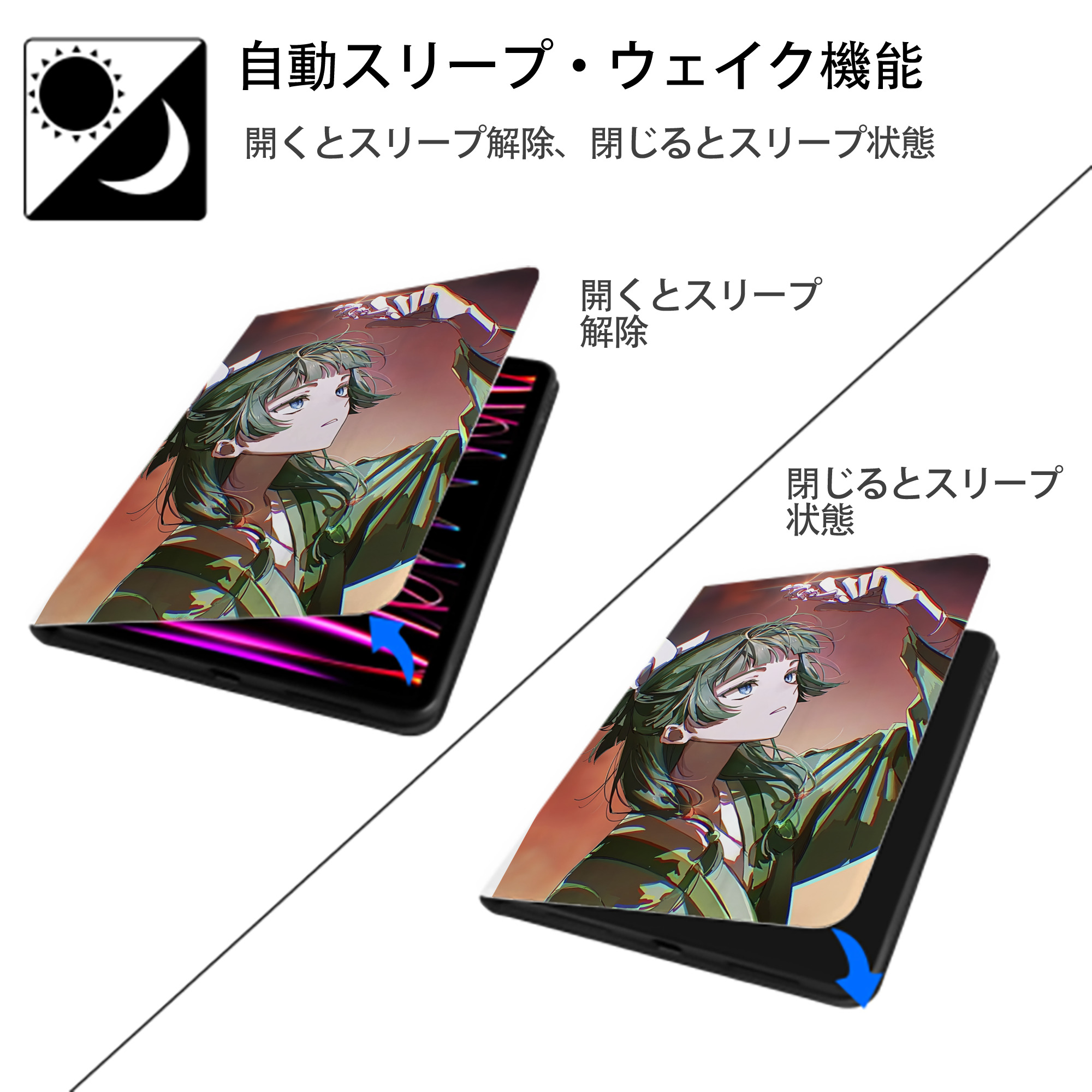 薬屋のひとりごと The Apothecary Diaries IPad ケース ペン収納付き 三つ折りスタンド PUレザー×シリコン 対応機種9.5/10.5/10.9インチ