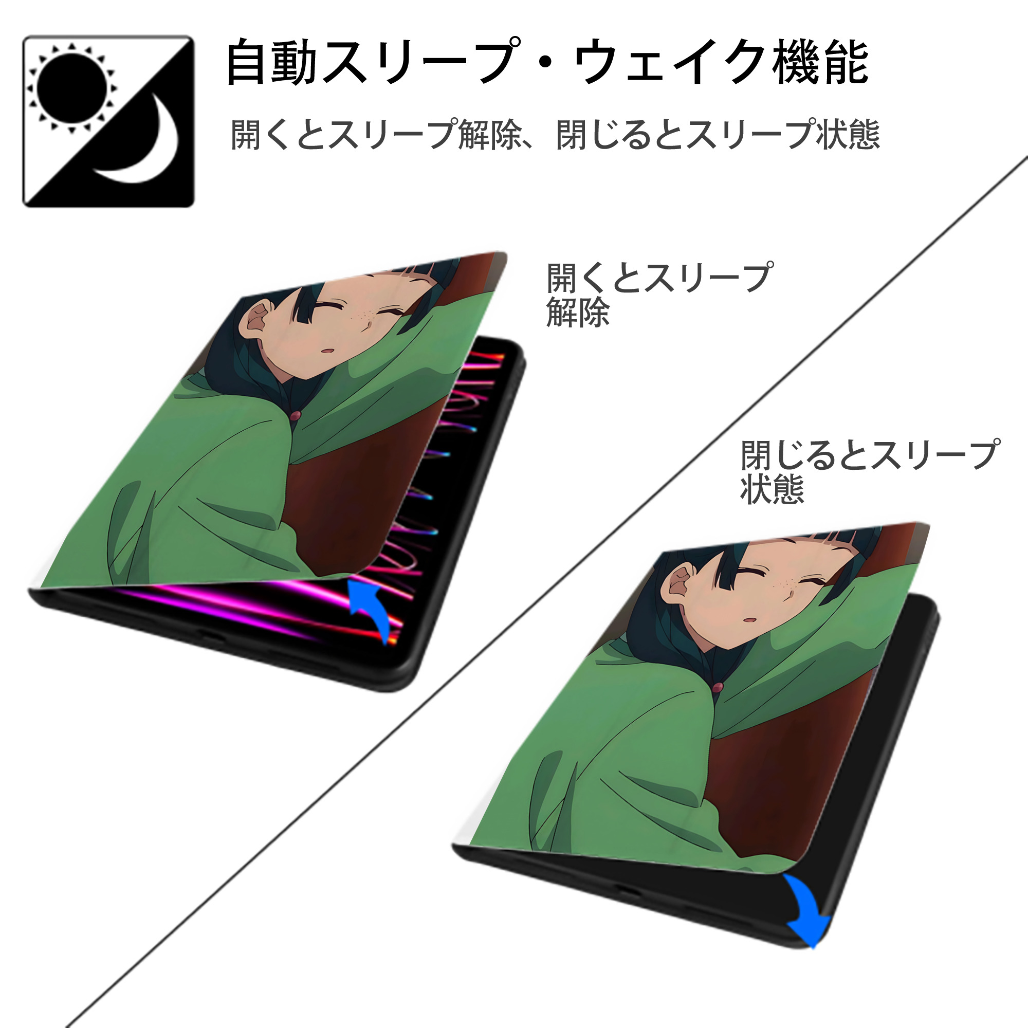 薬屋のひとりごと The Apothecary Diaries IPad ケース ペン収納付き 三つ折りスタンド PUレザー×シリコン 対応機種9.5/10.5/10.9インチ