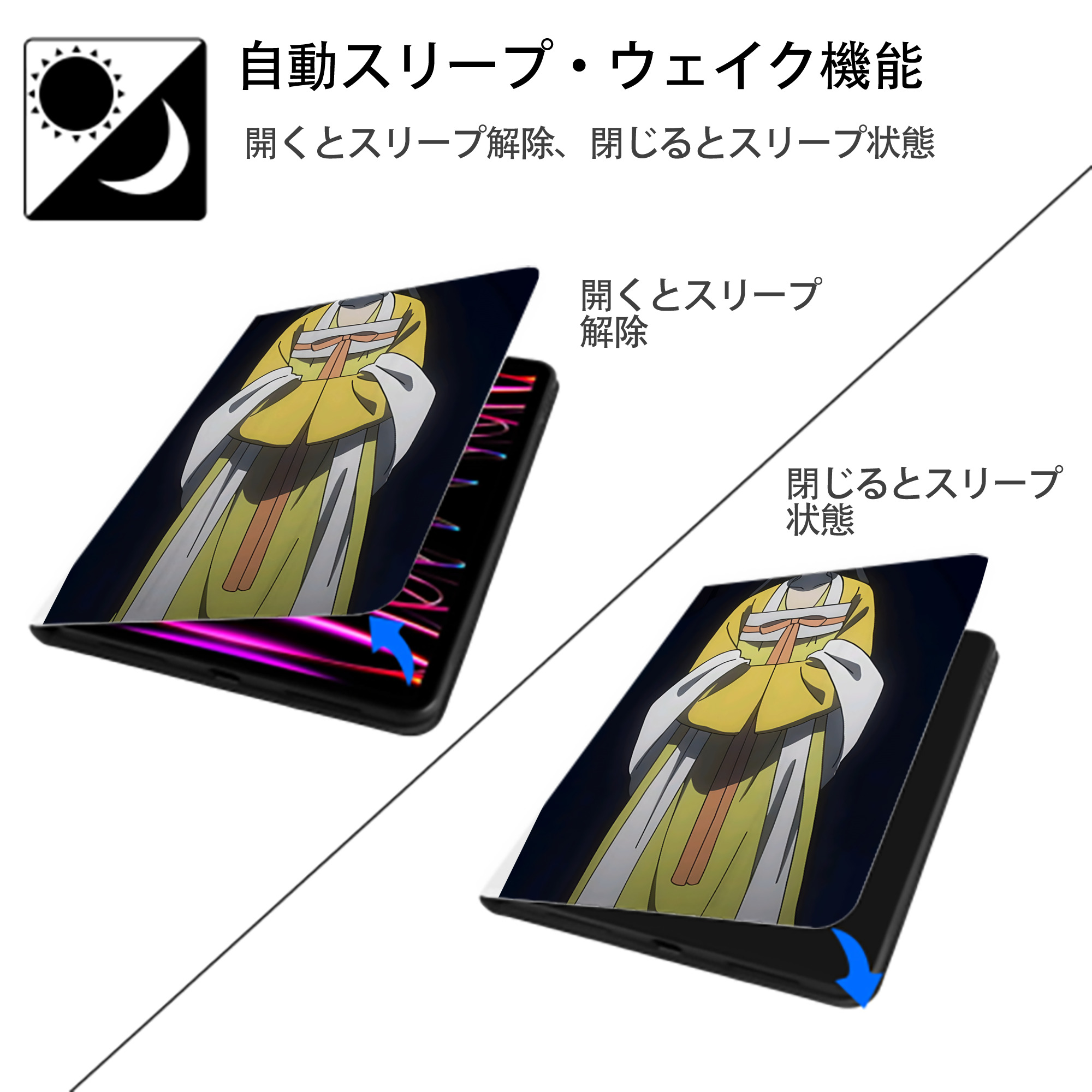薬屋のひとりごと The Apothecary Diaries IPad ケース ペン収納付き 三つ折りスタンド PUレザー×シリコン 対応機種9.5/10.5/10.9インチ