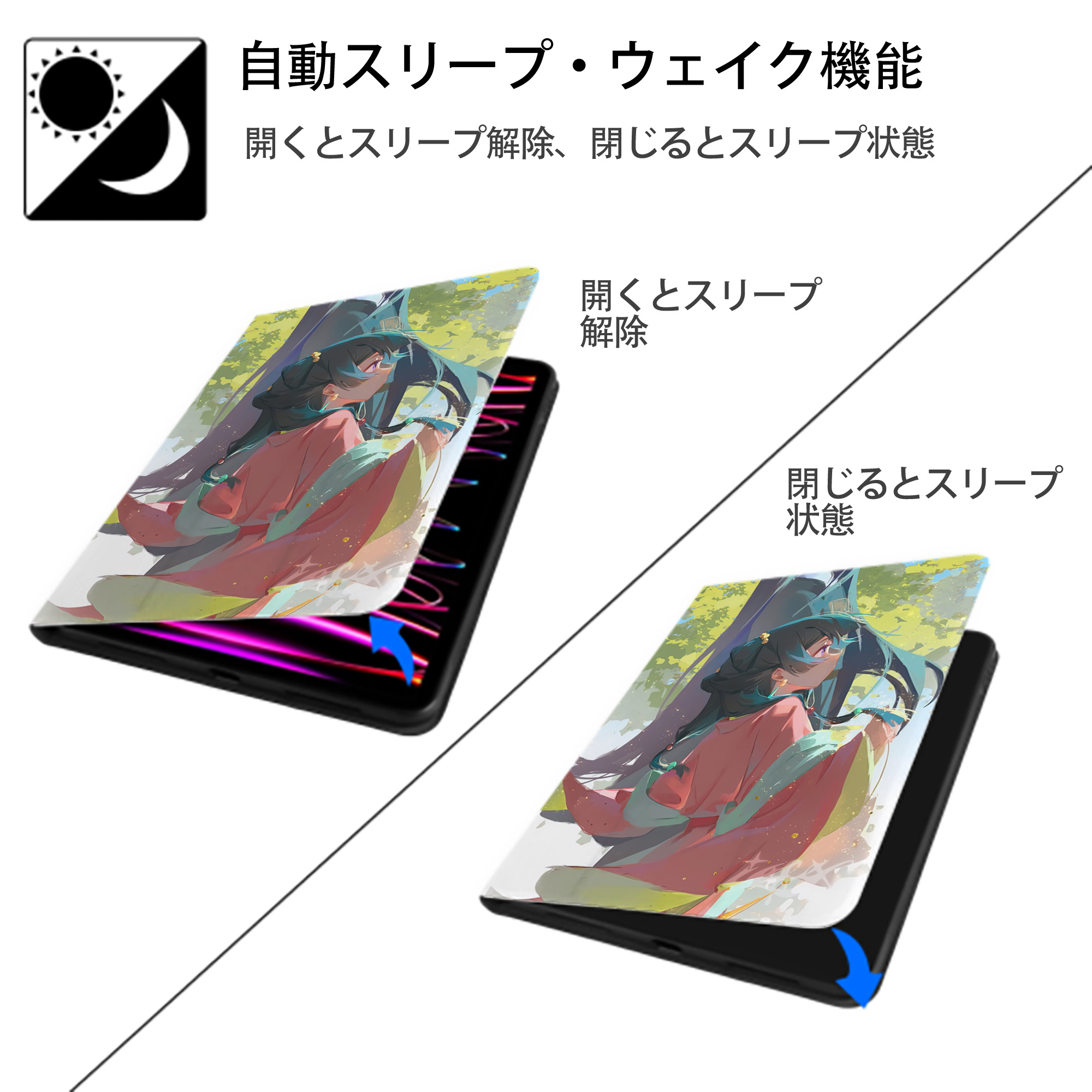 薬屋のひとりごと The Apothecary Diaries IPad ケース ペン収納付き 三つ折りスタンド PUレザー×シリコン 対応機種9.5/10.5/10.9インチ