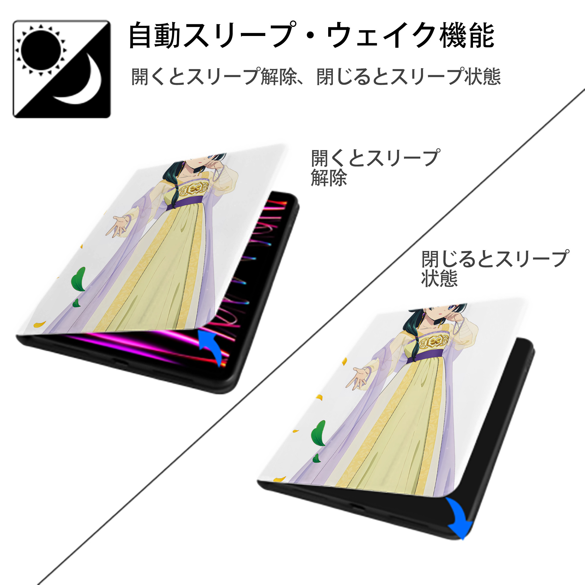 薬屋のひとりごと The Apothecary Diaries IPad ケース ペン収納付き 三つ折りスタンド PUレザー×シリコン 対応機種9.5/10.5/10.9インチ