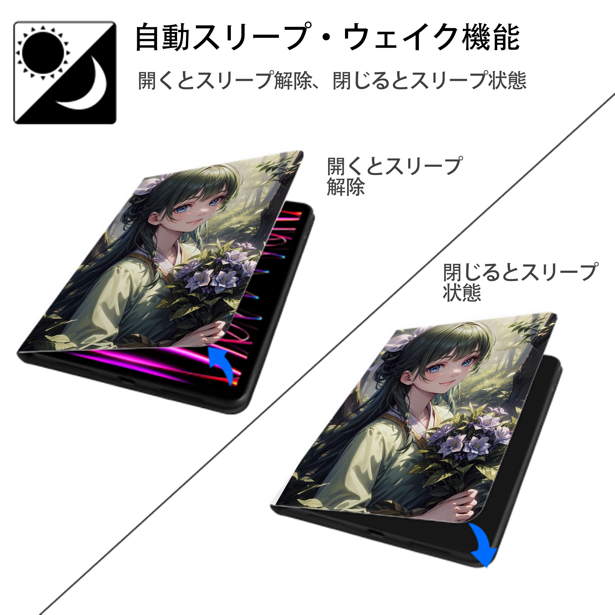 薬屋のひとりごと The Apothecary Diaries IPad ケース ペン収納付き 三つ折りスタンド PUレザー×シリコン 対応機種9.5/10.5/10.9インチ