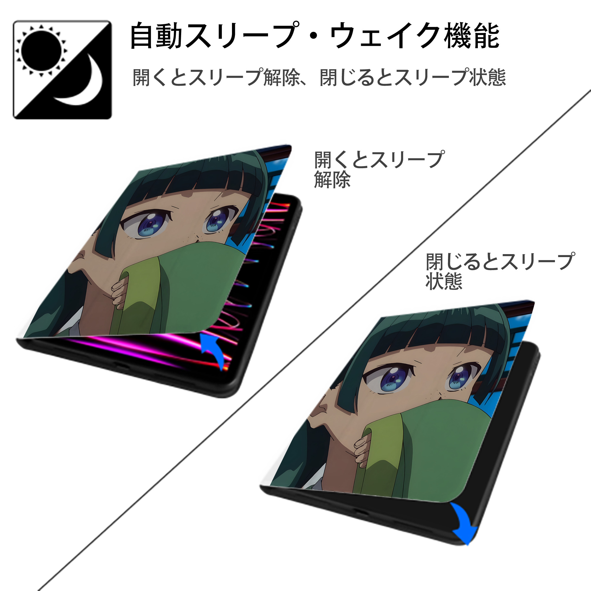 薬屋のひとりごと The Apothecary Diaries IPad ケース ペン収納付き 三つ折りスタンド PUレザー×シリコン 対応機種9.5/10.5/10.9インチ