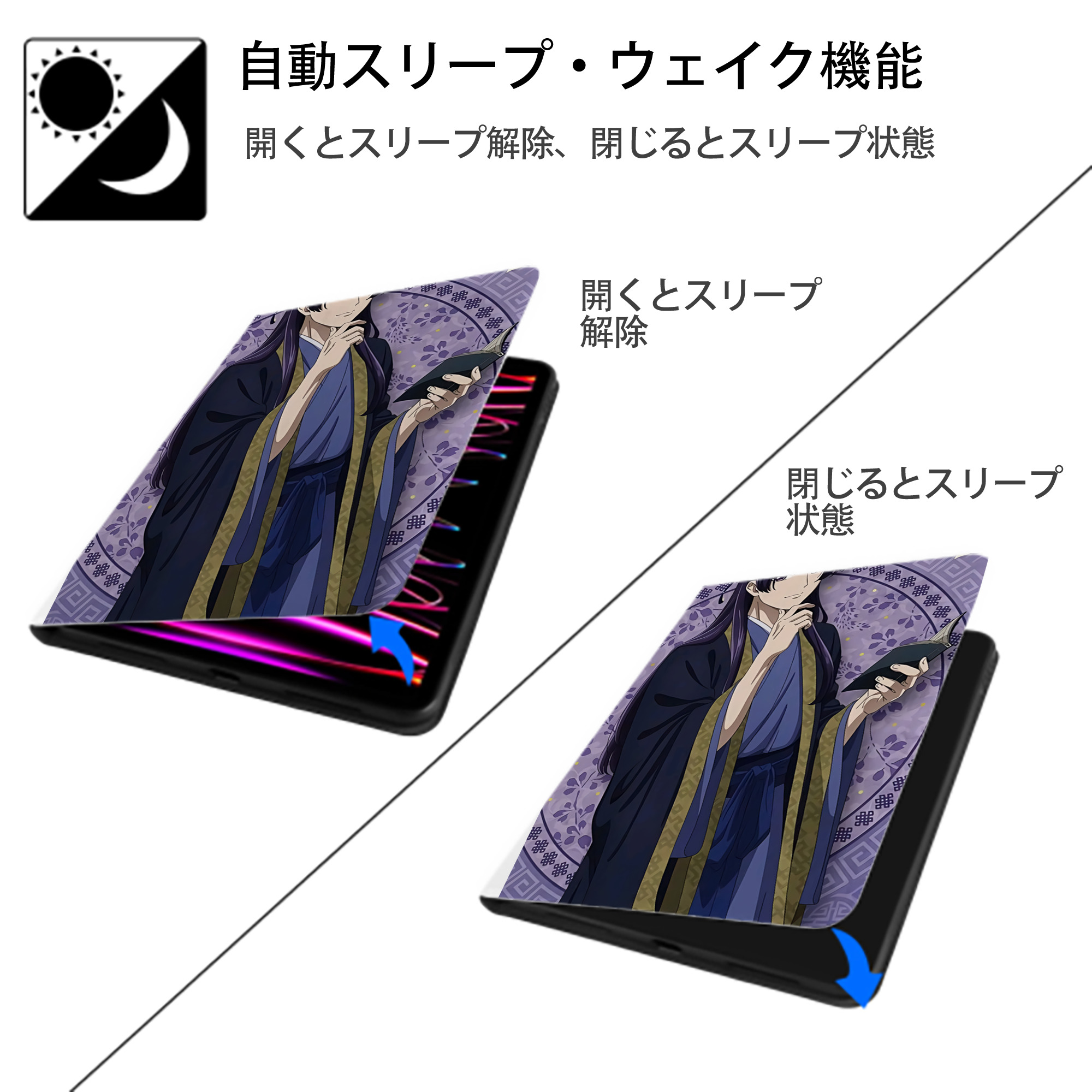 薬屋のひとりごと The Apothecary Diaries IPad ケース ペン収納付き 三つ折りスタンド PUレザー×シリコン 対応機種9.5/10.5/10.9インチ