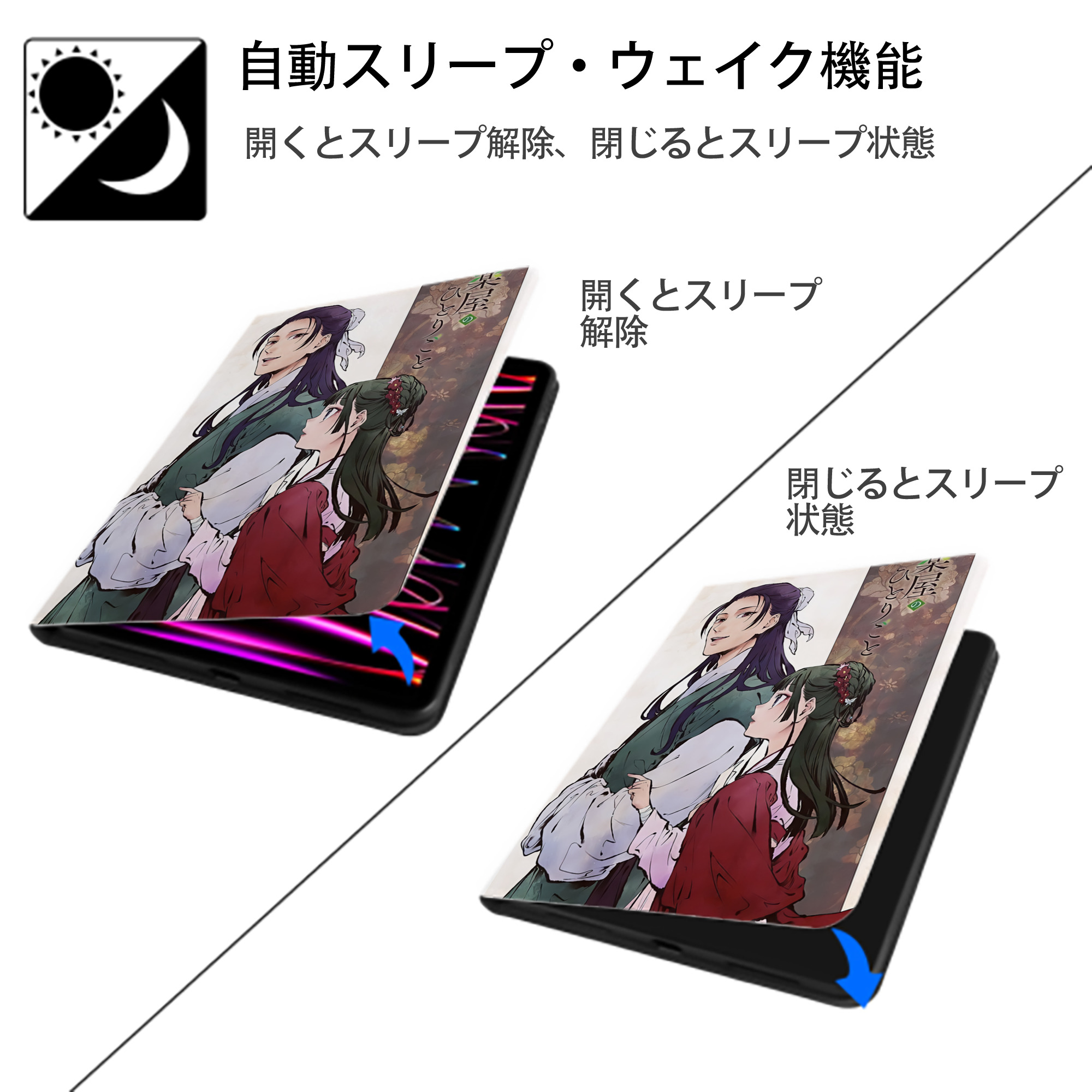 薬屋のひとりごと The Apothecary Diaries IPad ケース ペン収納付き 三つ折りスタンド PUレザー×シリコン 対応機種9.5/10.5/10.9インチ