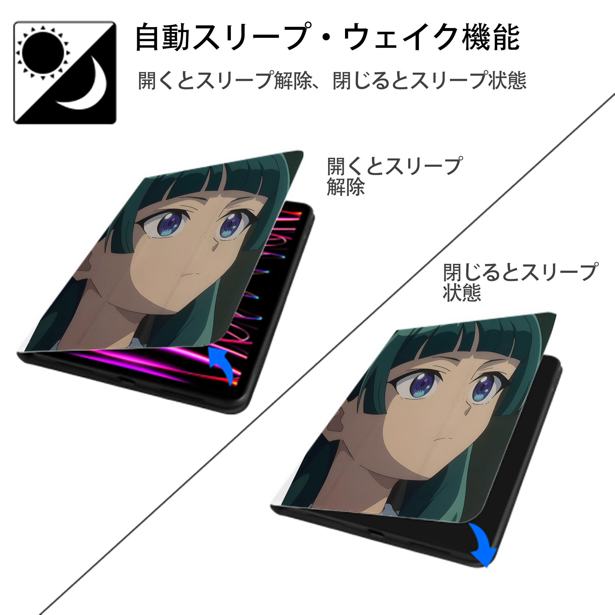 薬屋のひとりごと The Apothecary Diaries IPad ケース ペン収納付き 三つ折りスタンド PUレザー×シリコン 対応機種9.5/10.5/10.9インチ