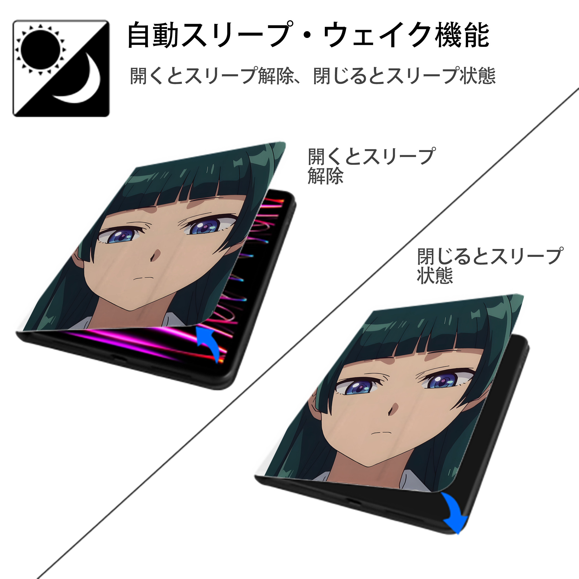 薬屋のひとりごと The Apothecary Diaries IPad ケース ペン収納付き 三つ折りスタンド PUレザー×シリコン 対応機種9.5/10.5/10.9インチ