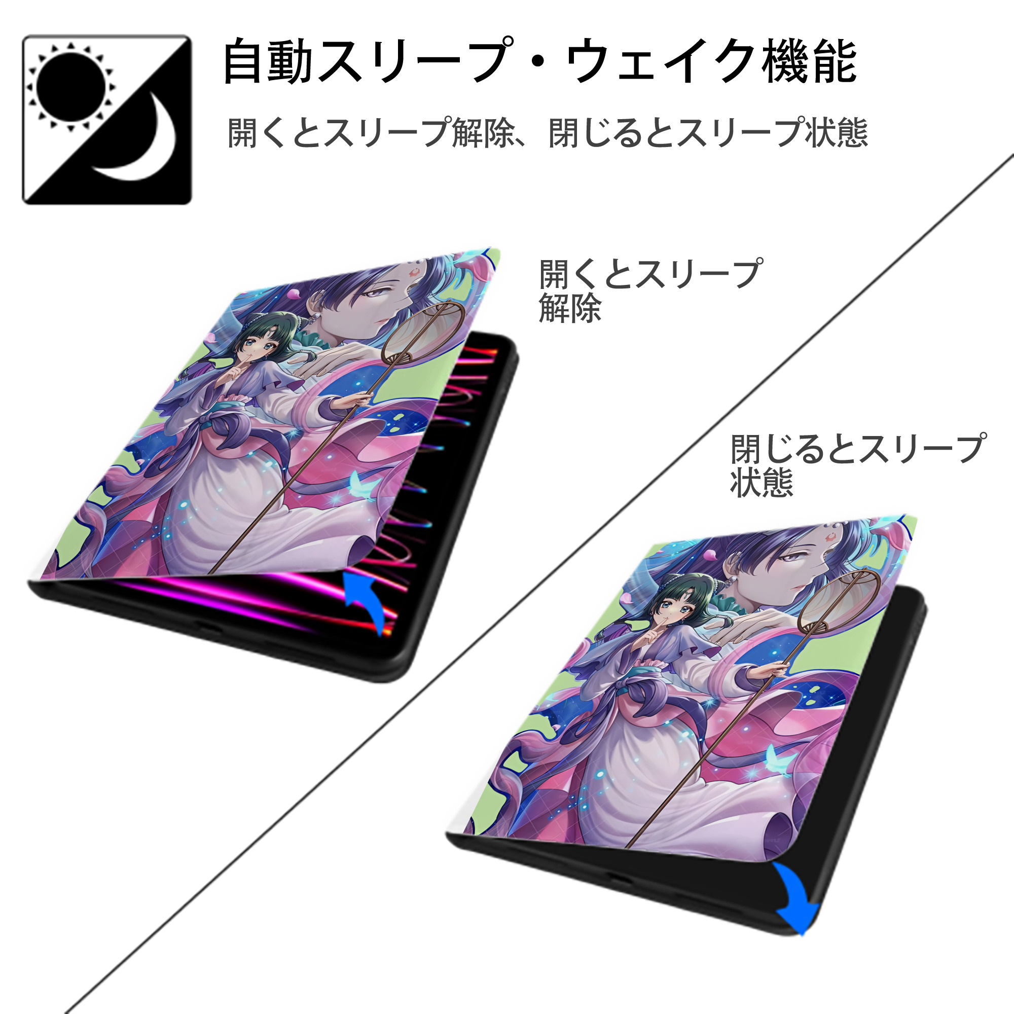 薬屋のひとりごと The Apothecary Diaries IPad ケース ペン収納付き 三つ折りスタンド PUレザー×シリコン 対応機種9.5/10.5/10.9インチ