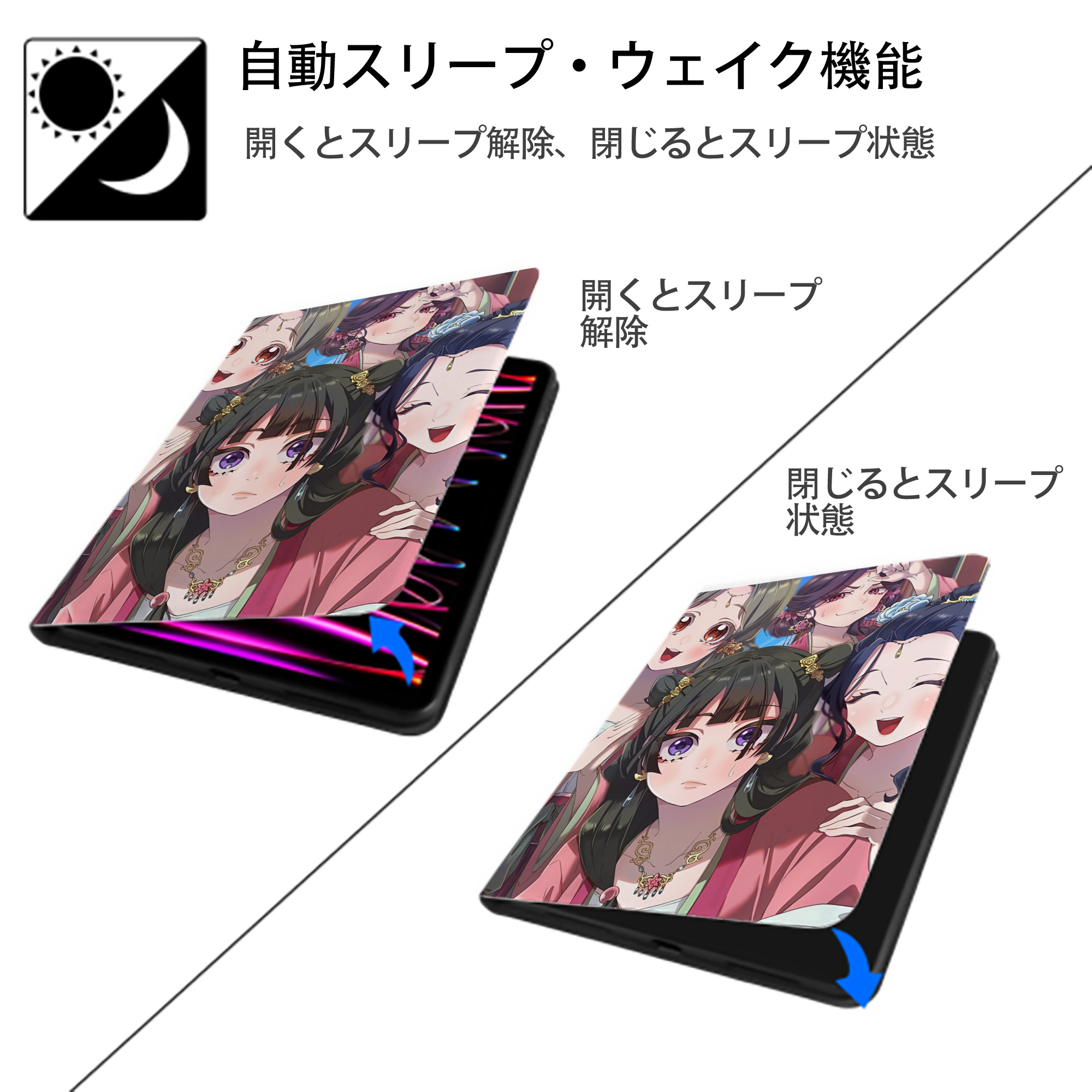 薬屋のひとりごと The Apothecary Diaries IPad ケース ペン収納付き 三つ折りスタンド PUレザー×シリコン 対応機種9.5/10.5/10.9インチ