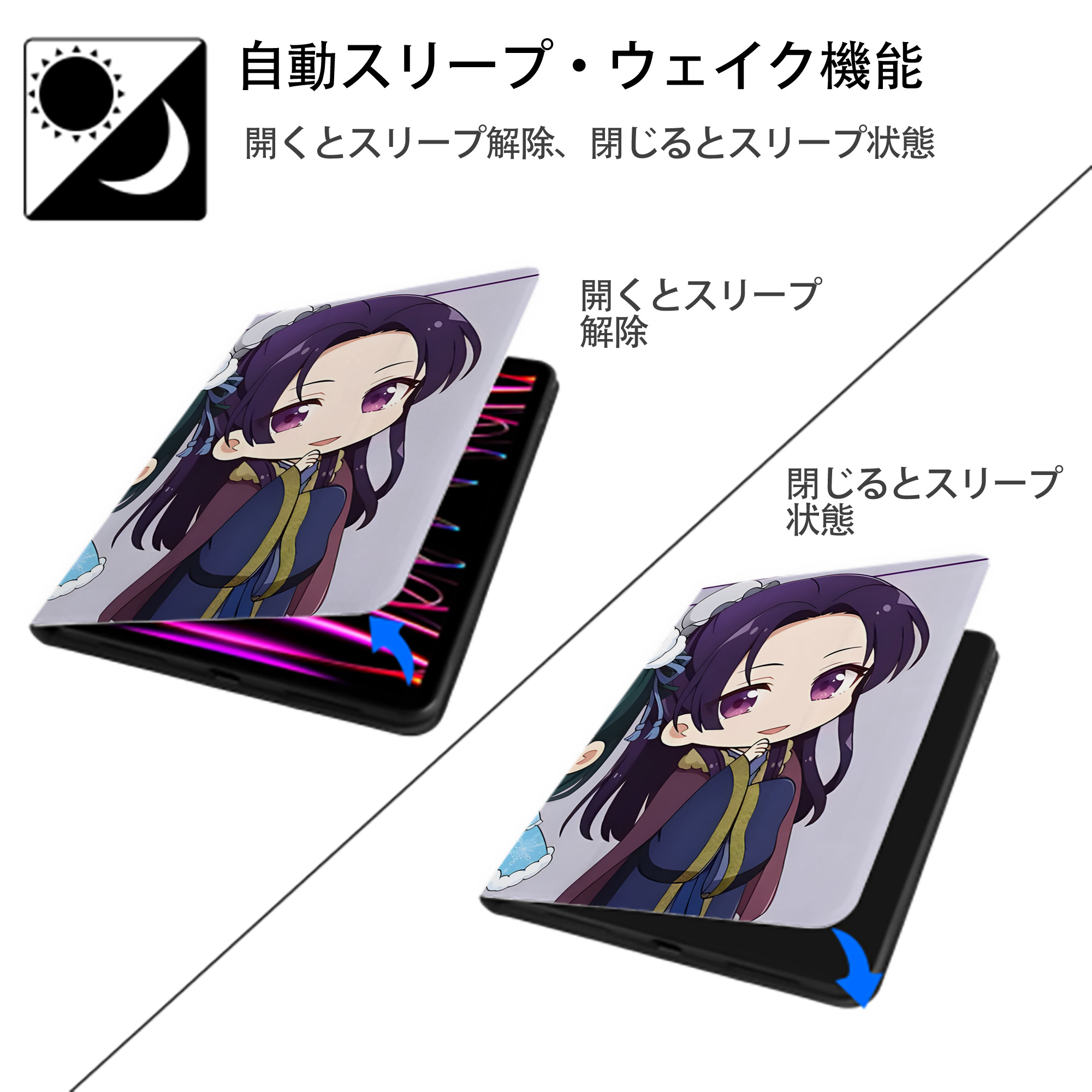 薬屋のひとりごと The Apothecary Diaries IPad ケース ペン収納付き 三つ折りスタンド PUレザー×シリコン 対応機種9.5/10.5/10.9インチ