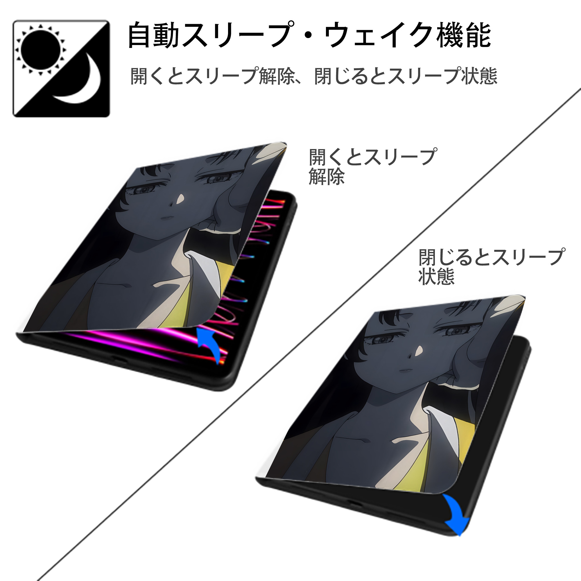 薬屋のひとりごと The Apothecary Diaries IPad ケース ペン収納付き 三つ折りスタンド PUレザー×シリコン 対応機種9.5/10.5/10.9インチ