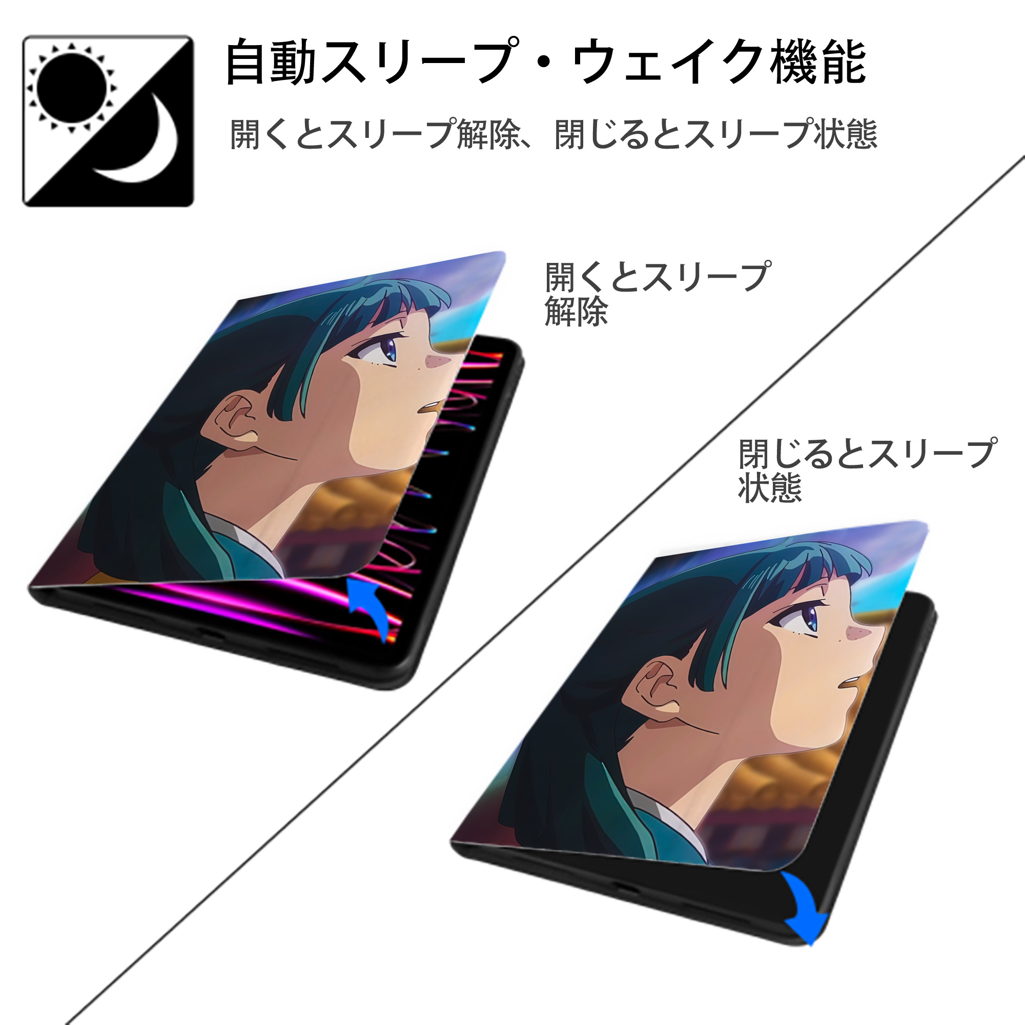 薬屋のひとりごと The Apothecary Diaries IPad ケース ペン収納付き 三つ折りスタンド PUレザー×シリコン 対応機種9.5/10.5/10.9インチ