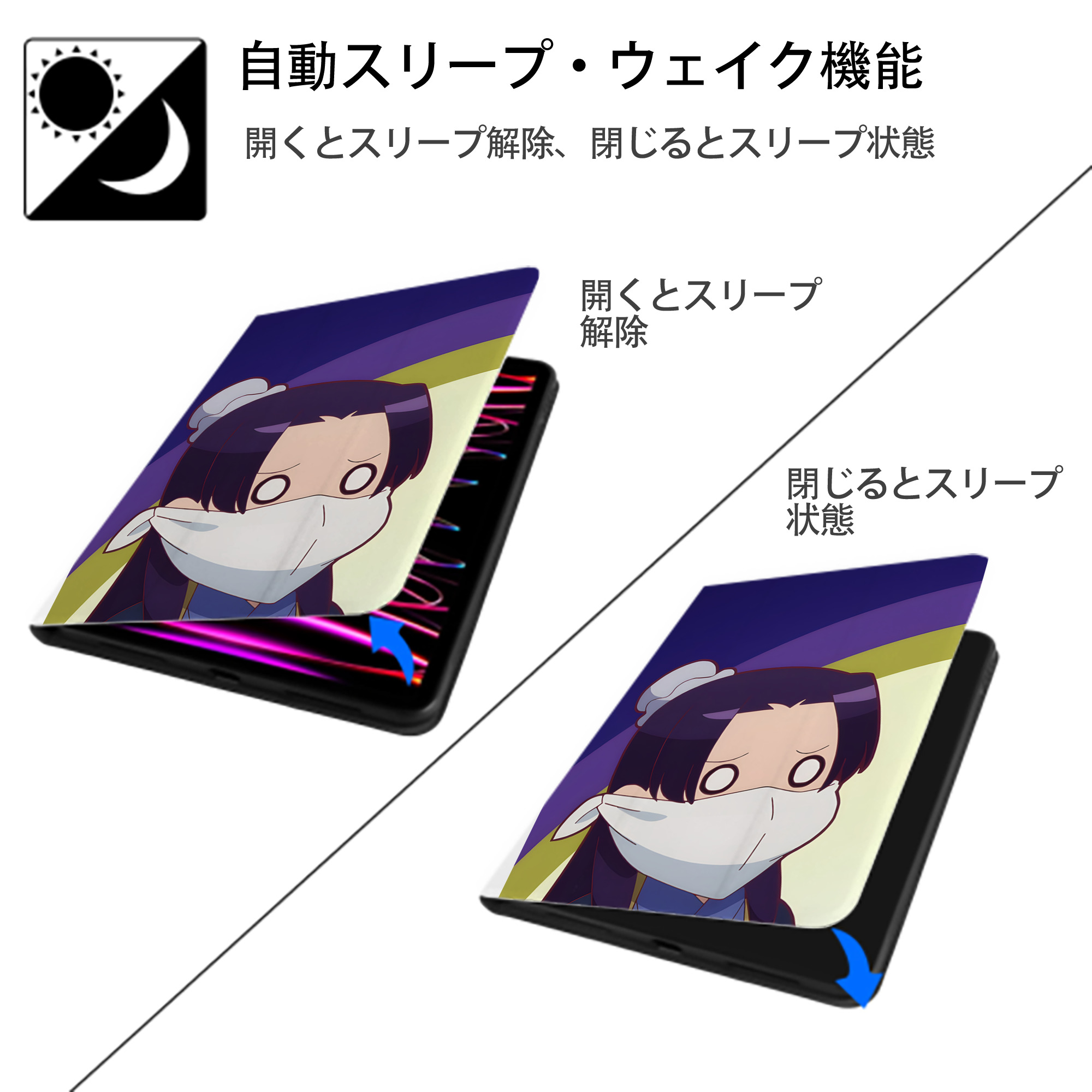 薬屋のひとりごと The Apothecary Diaries IPad ケース ペン収納付き 三つ折りスタンド PUレザー×シリコン 対応機種9.5/10.5/10.9インチ