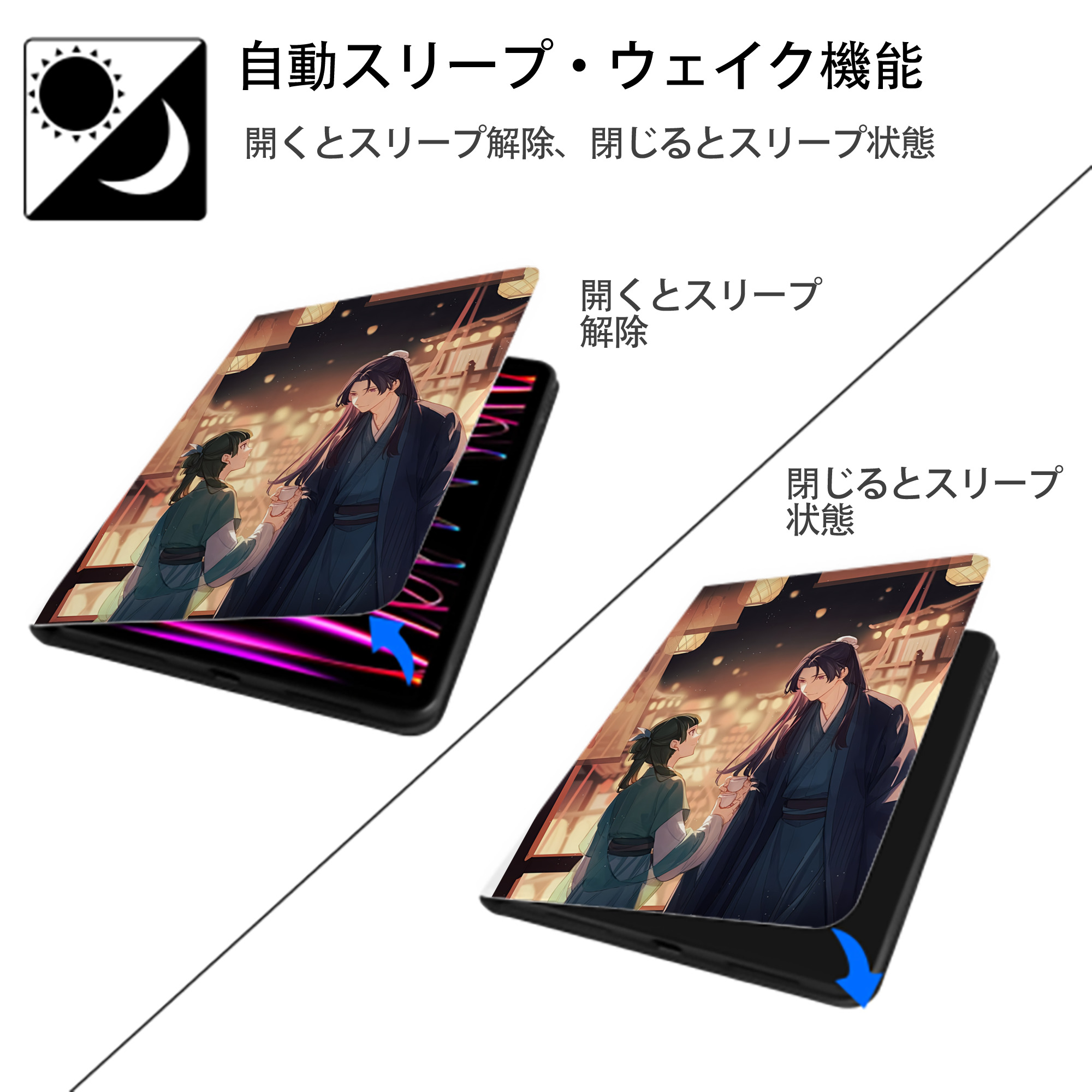 薬屋のひとりごと The Apothecary Diaries IPad ケース ペン収納付き 三つ折りスタンド PUレザー×シリコン 対応機種9.5/10.5/10.9インチ
