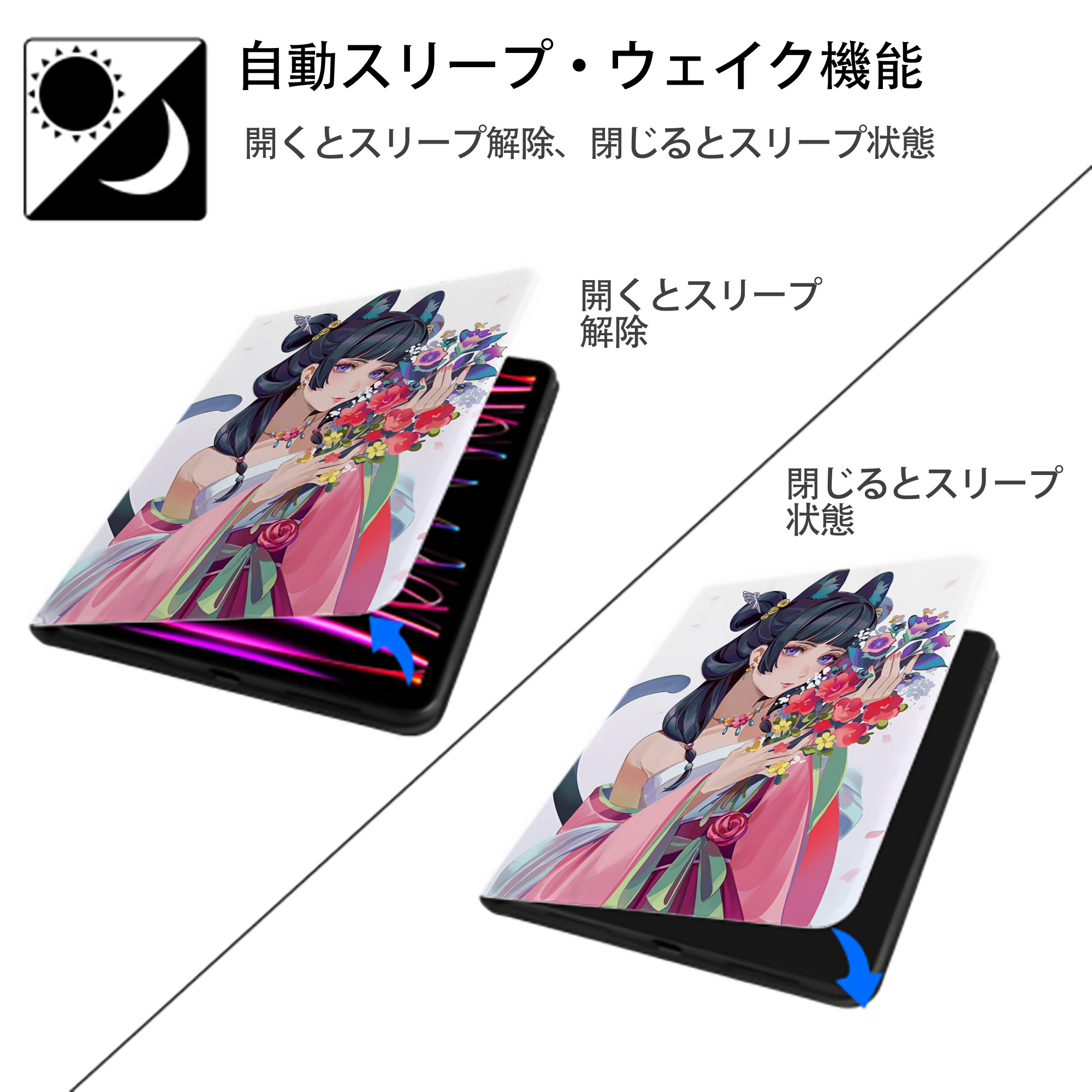 薬屋のひとりごと The Apothecary Diaries IPad ケース ペン収納付き 三つ折りスタンド PUレザー×シリコン 対応機種9.5/10.5/10.9インチ
