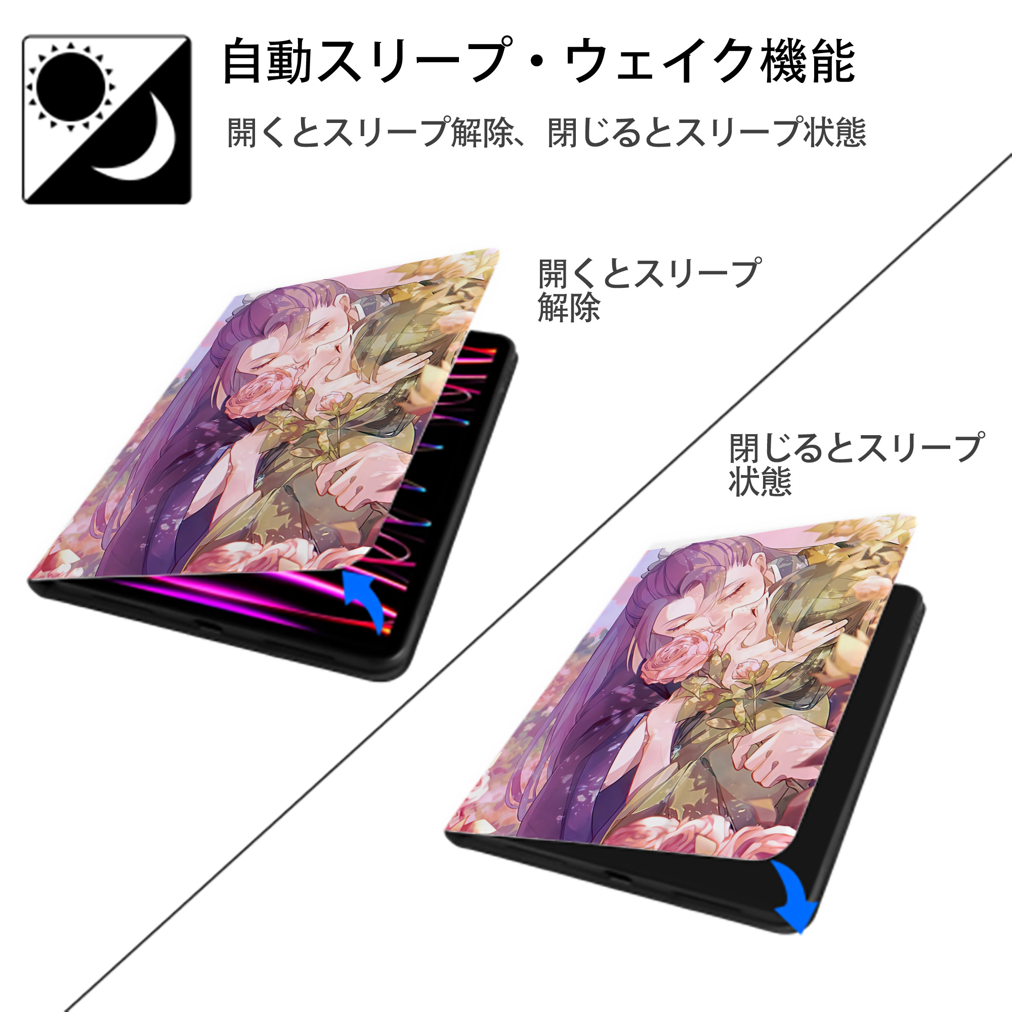 薬屋のひとりごと The Apothecary Diaries IPad ケース ペン収納付き 三つ折りスタンド PUレザー×シリコン 対応機種9.5/10.5/10.9インチ
