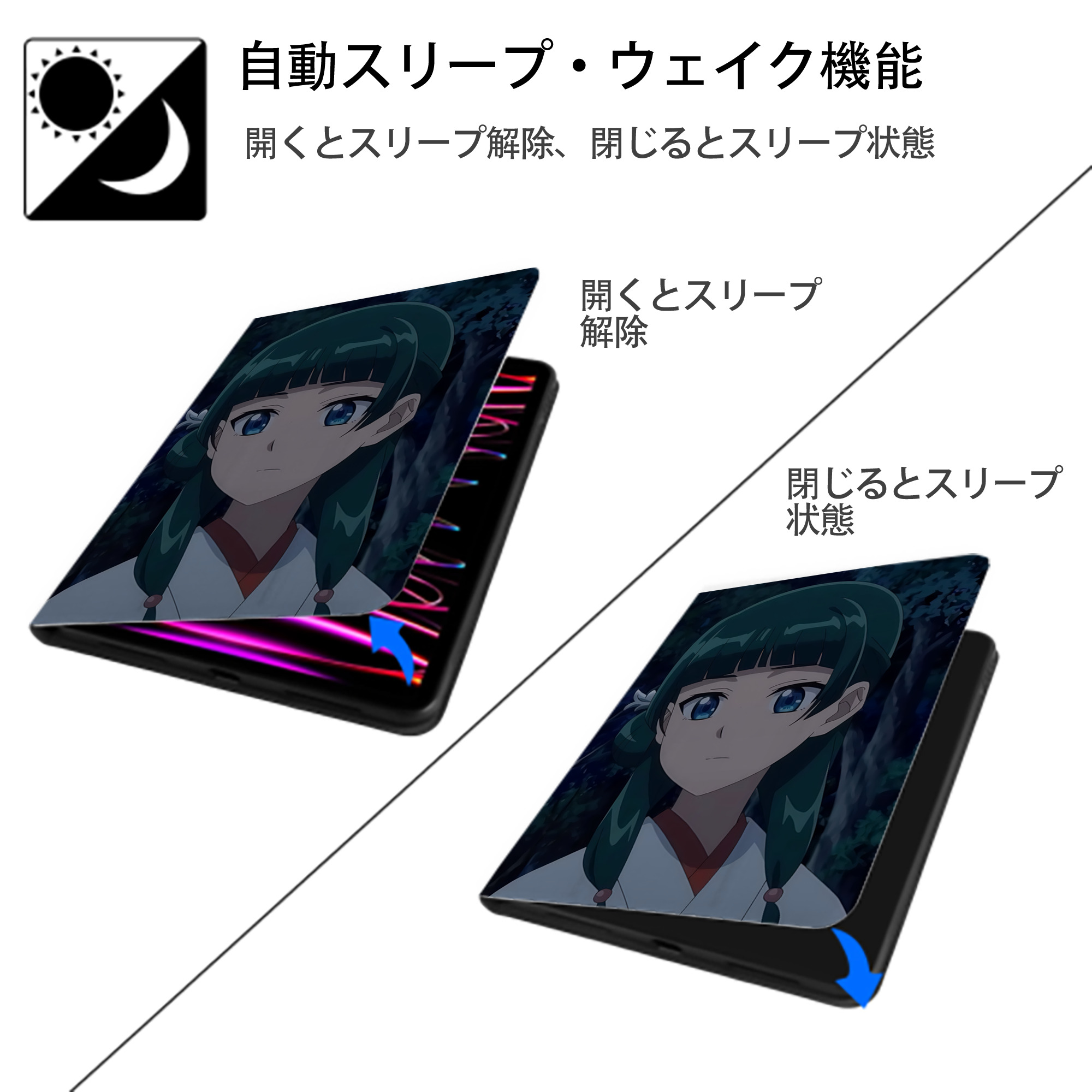 薬屋のひとりごと The Apothecary Diaries IPad ケース ペン収納付き 三つ折りスタンド PUレザー×シリコン 対応機種9.5/10.5/10.9インチ