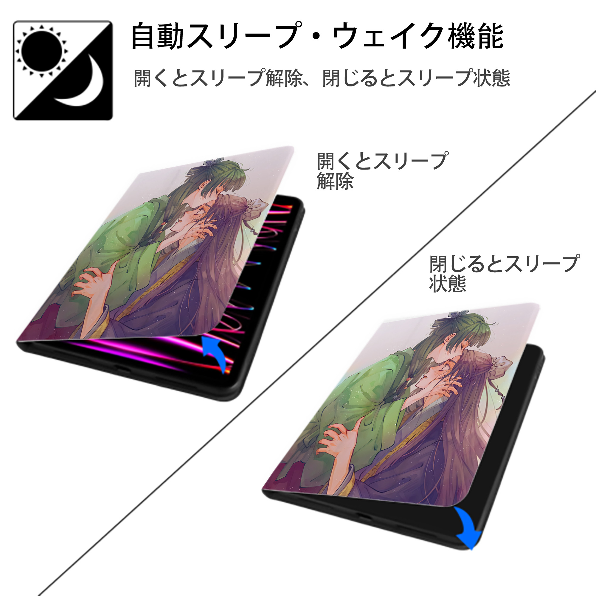 薬屋のひとりごと The Apothecary Diaries IPad ケース ペン収納付き 三つ折りスタンド PUレザー×シリコン 対応機種9.5/10.5/10.9インチ