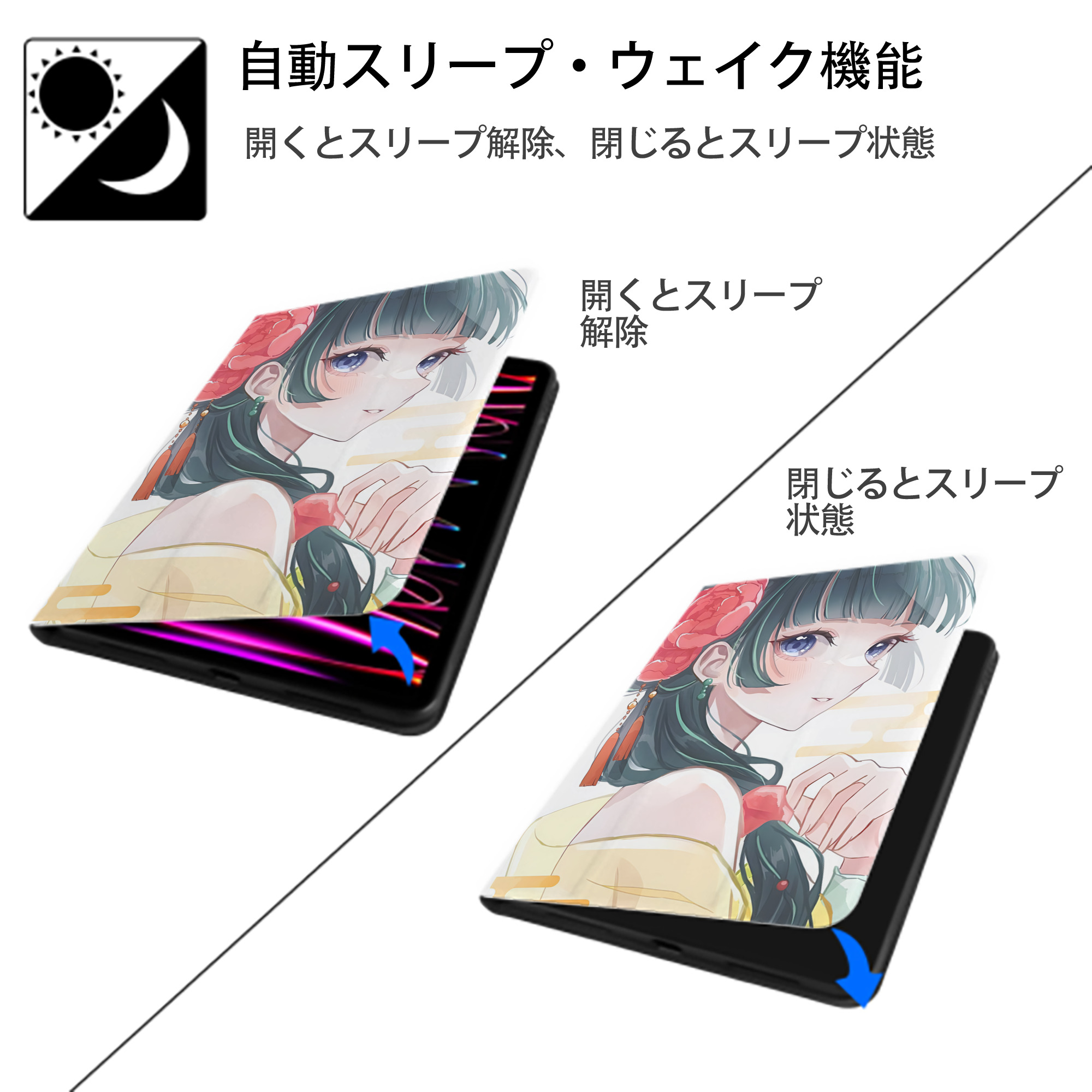薬屋のひとりごと The Apothecary Diaries IPad ケース ペン収納付き 三つ折りスタンド PUレザー×シリコン 対応機種9.5/10.5/10.9インチ