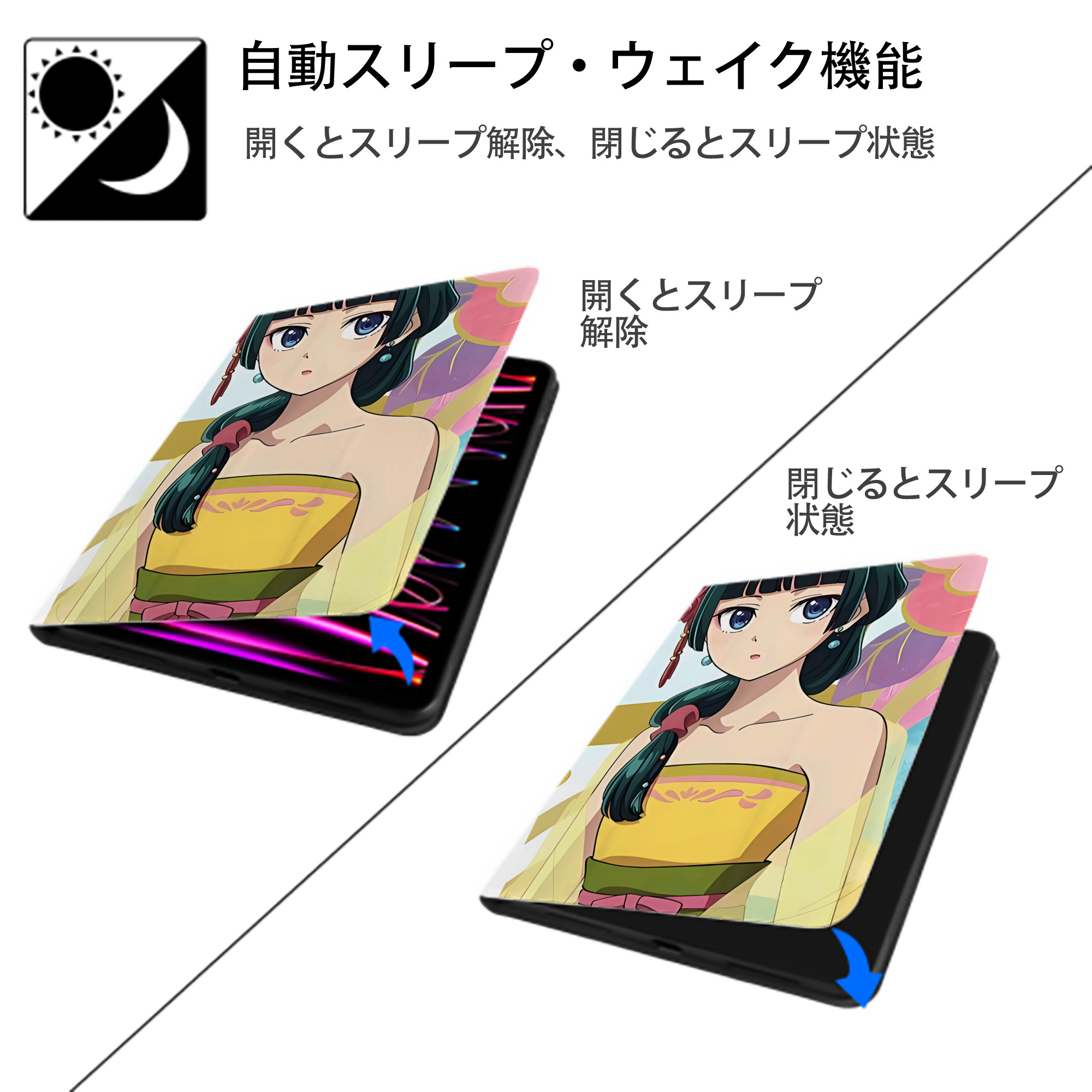 薬屋のひとりごと The Apothecary Diaries IPad ケース ペン収納付き 三つ折りスタンド PUレザー×シリコン 対応機種9.5/10.5/10.9インチ