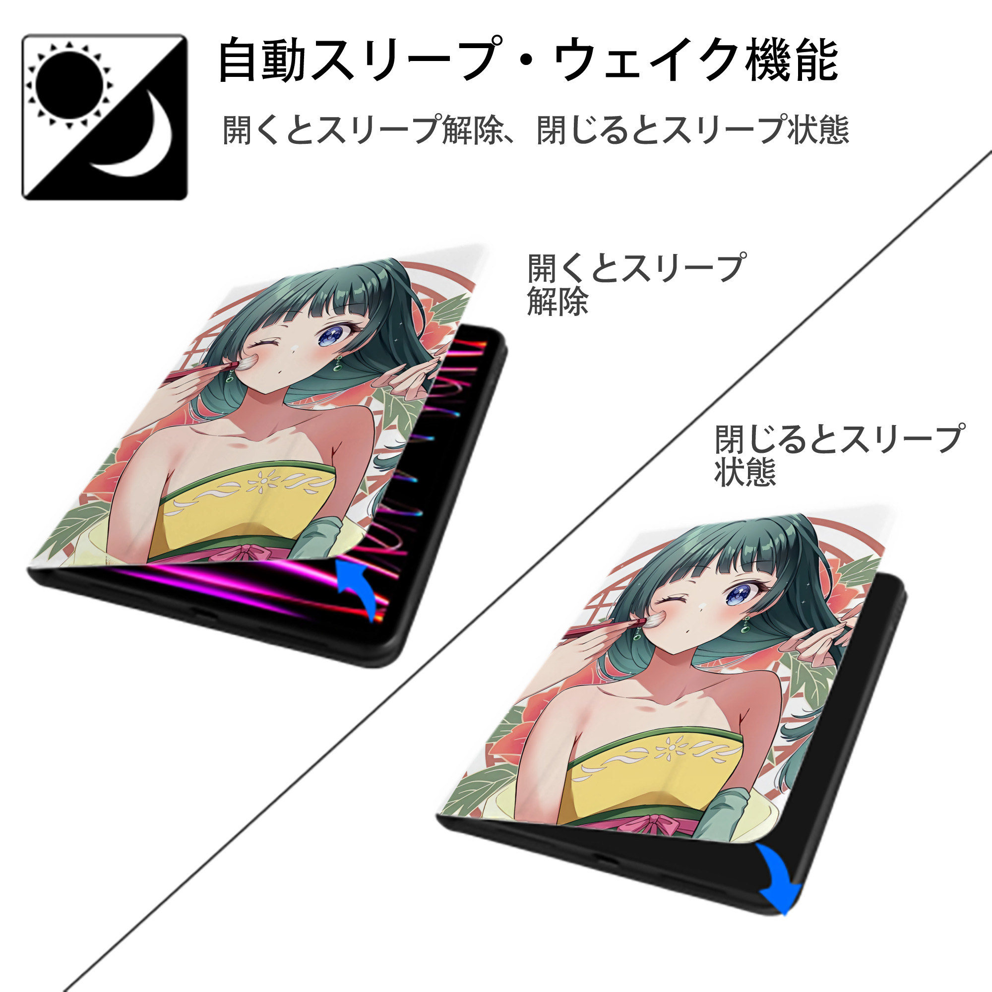 薬屋のひとりごと The Apothecary Diaries IPad ケース ペン収納付き 三つ折りスタンド PUレザー×シリコン 対応機種9.5/10.5/10.9インチ