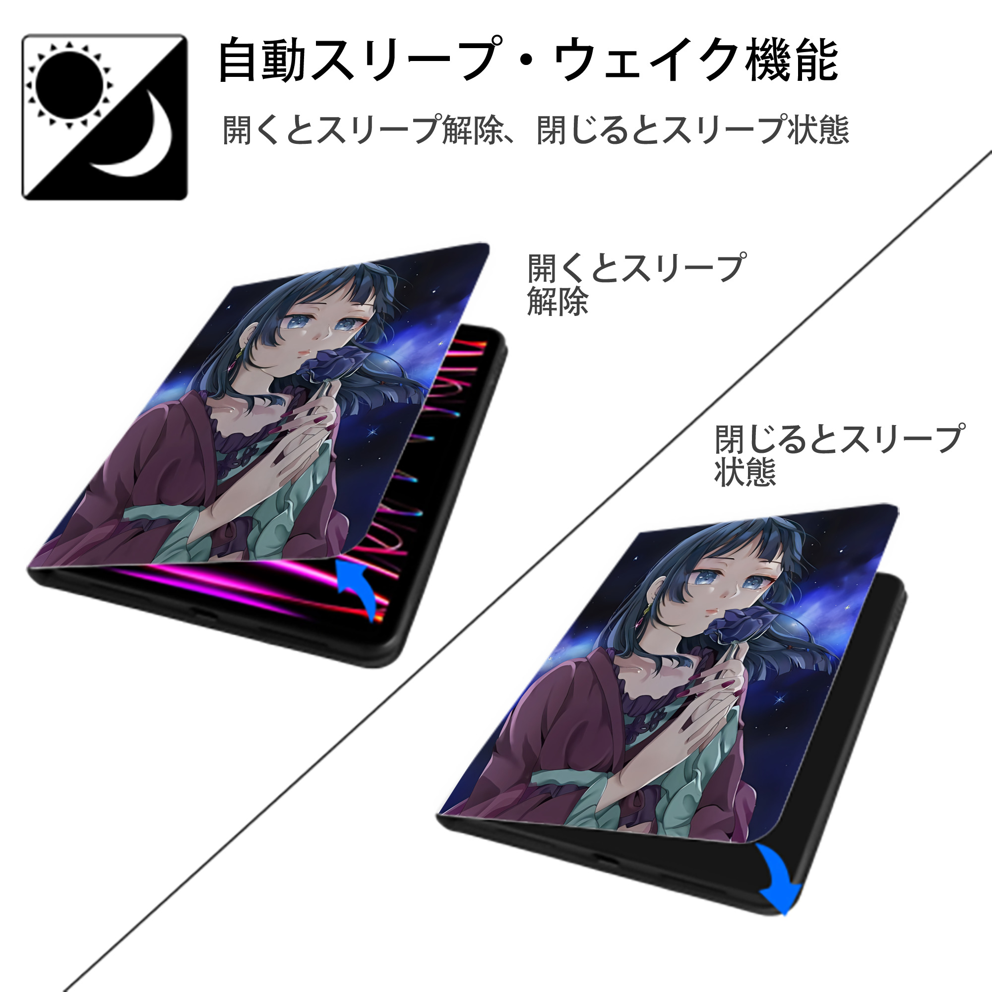 薬屋のひとりごと The Apothecary Diaries IPad ケース ペン収納付き 三つ折りスタンド PUレザー×シリコン 対応機種9.5/10.5/10.9インチ