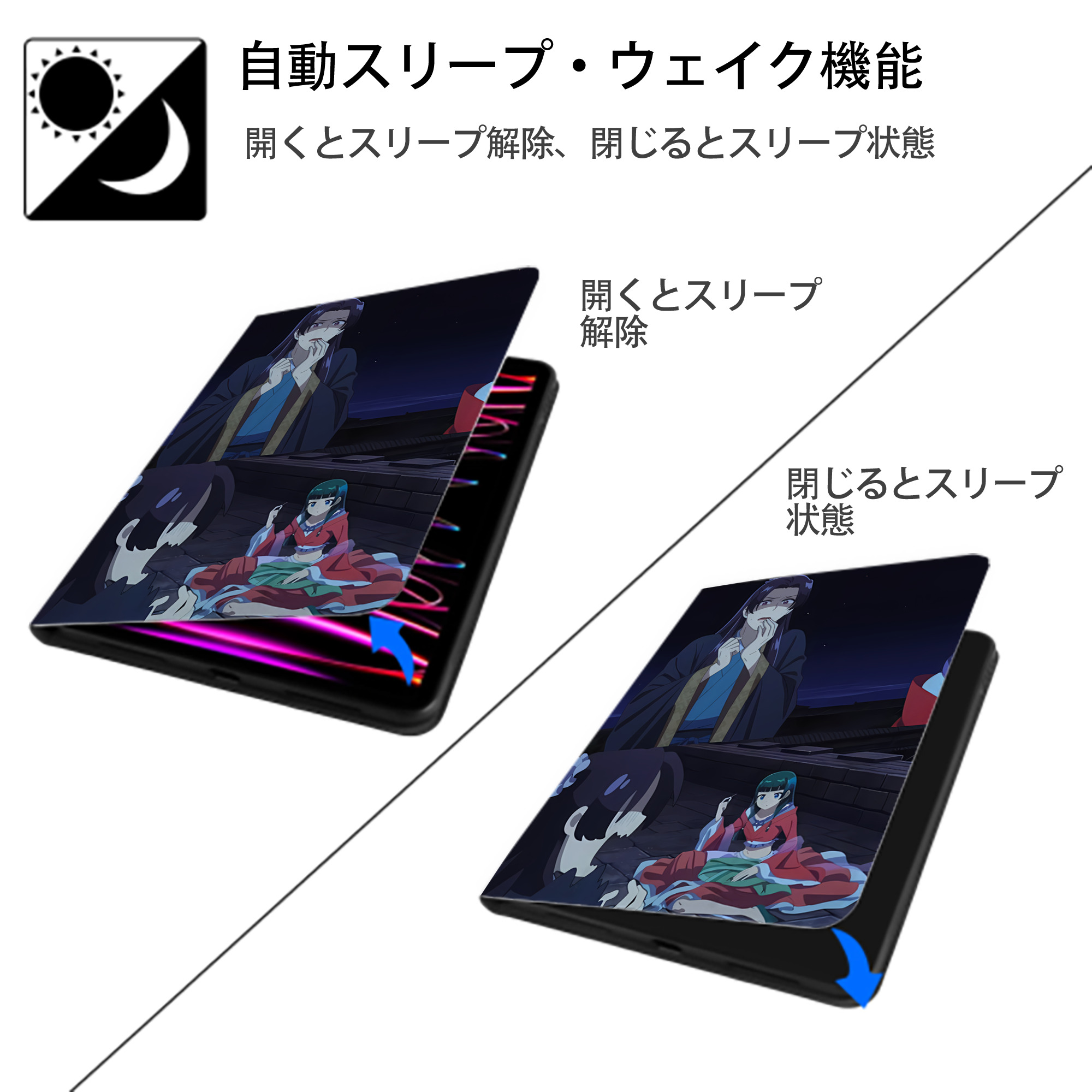 薬屋のひとりごと The Apothecary Diaries IPad ケース ペン収納付き 三つ折りスタンド PUレザー×シリコン 対応機種9.5/10.5/10.9インチ
