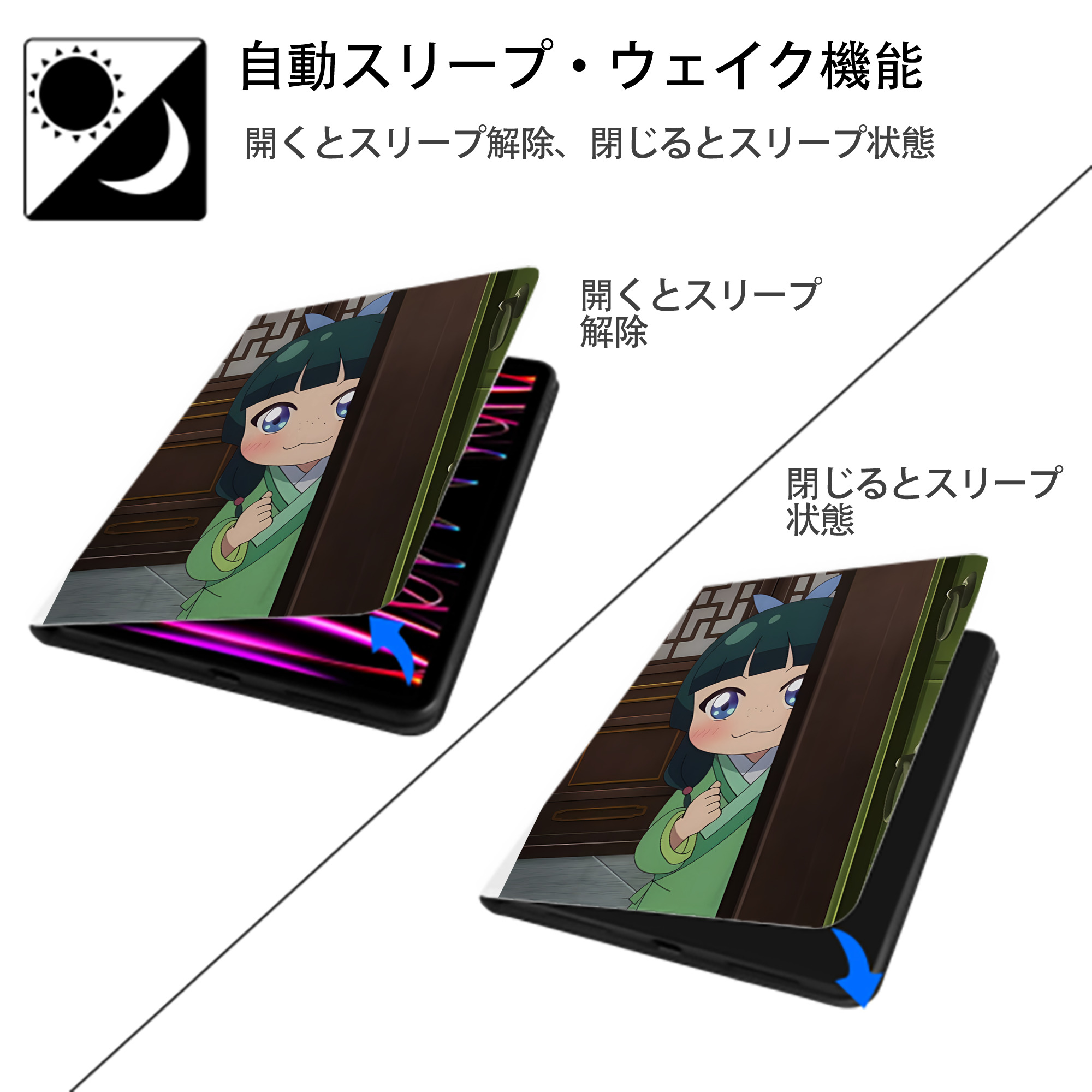 薬屋のひとりごと The Apothecary Diaries IPad ケース ペン収納付き 三つ折りスタンド PUレザー×シリコン 対応機種9.5/10.5/10.9インチ