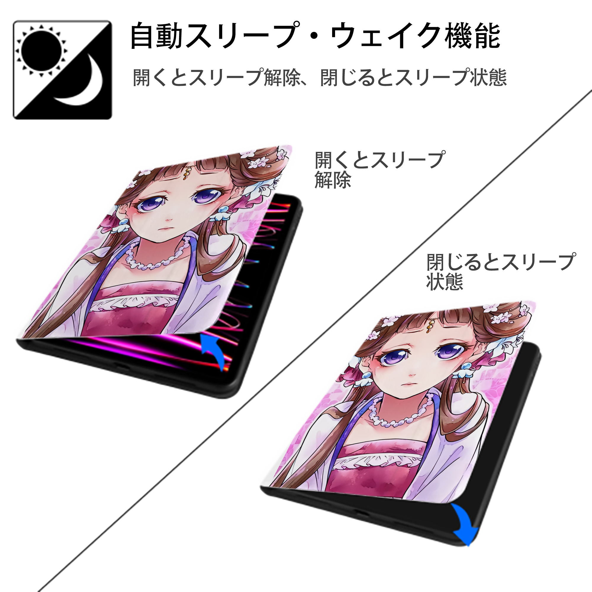 薬屋のひとりごと The Apothecary Diaries IPad ケース ペン収納付き 三つ折りスタンド PUレザー×シリコン 対応機種9.5/10.5/10.9インチ