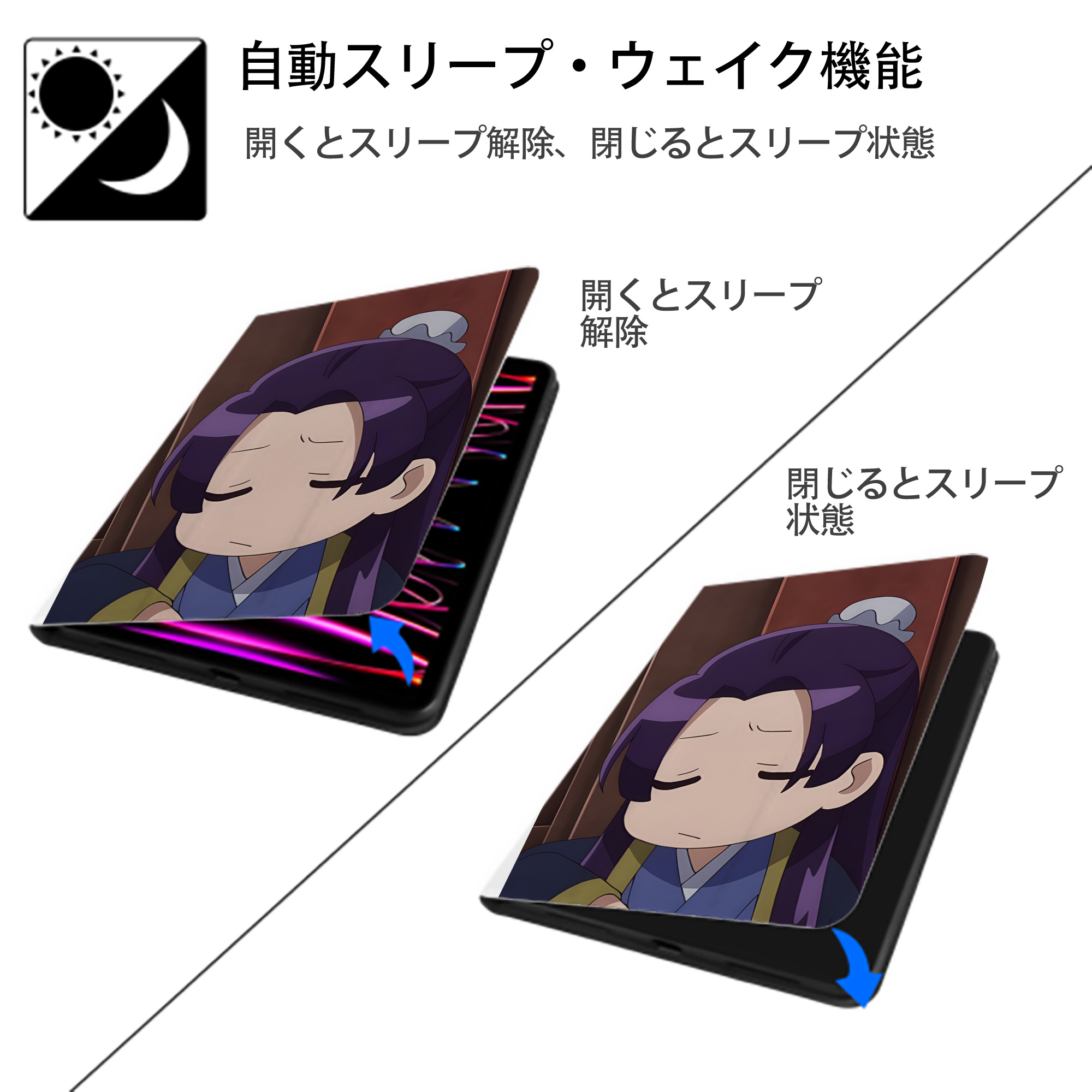 薬屋のひとりごと The Apothecary Diaries IPad ケース ペン収納付き 三つ折りスタンド PUレザー×シリコン 対応機種9.5/10.5/10.9インチ