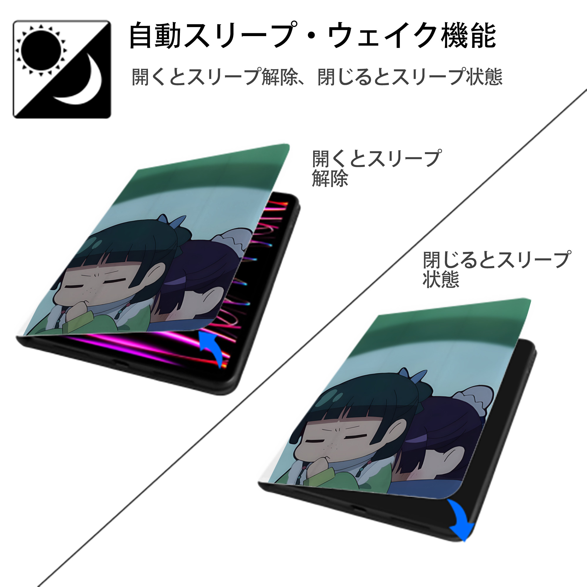 薬屋のひとりごと The Apothecary Diaries IPad ケース ペン収納付き 三つ折りスタンド PUレザー×シリコン 対応機種9.5/10.5/10.9インチ