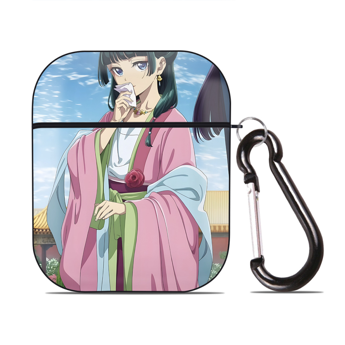 （画像用） 薬屋のひとりごと The Apothecary Diaries AirPods 第2世代保護ケース ハードシェル ブラック 耐衝撃・防指紋・カラビナ付き
