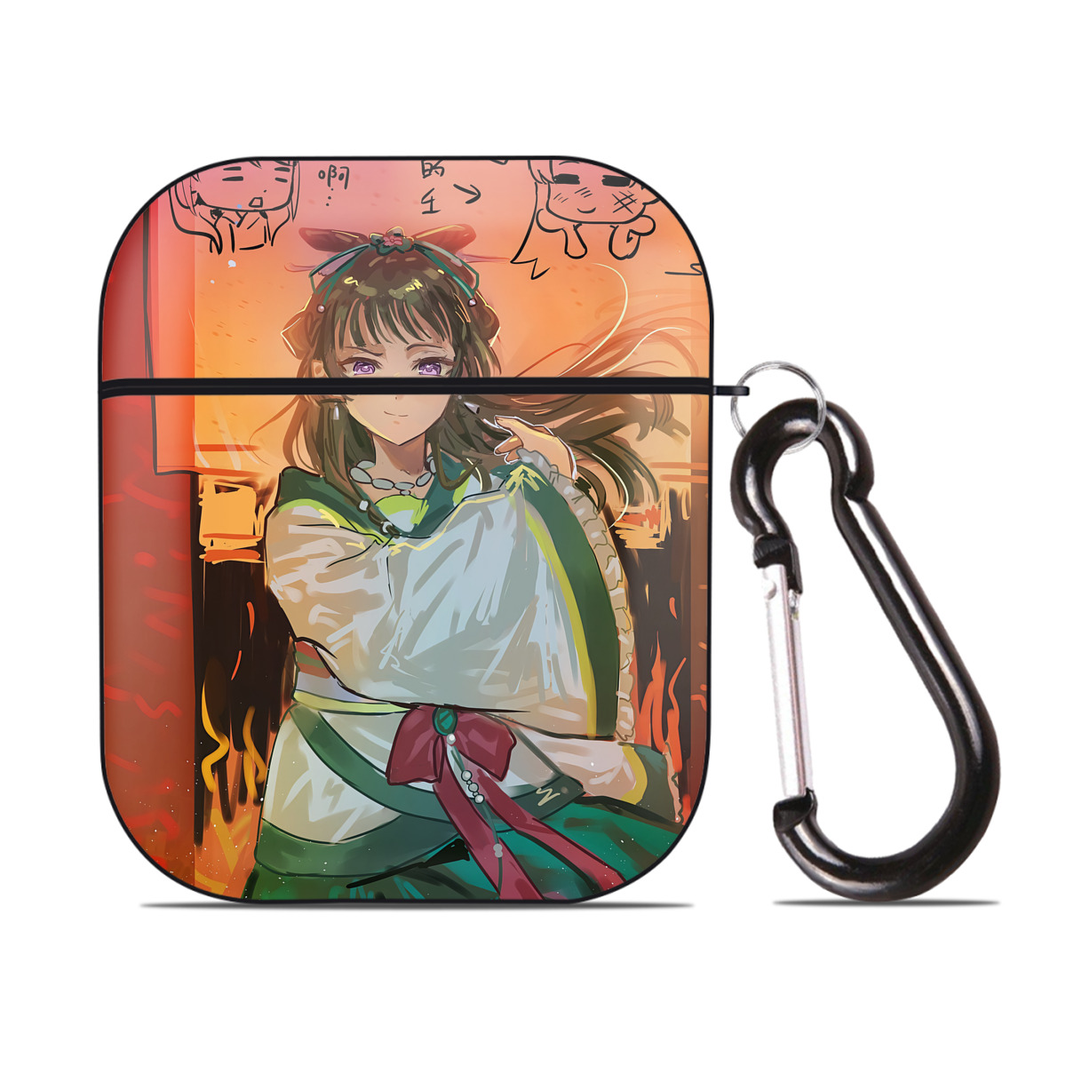 （画像用） 薬屋のひとりごと The Apothecary Diaries AirPods 第2世代保護ケース ハードシェル ブラック 耐衝撃・防指紋・カラビナ付き