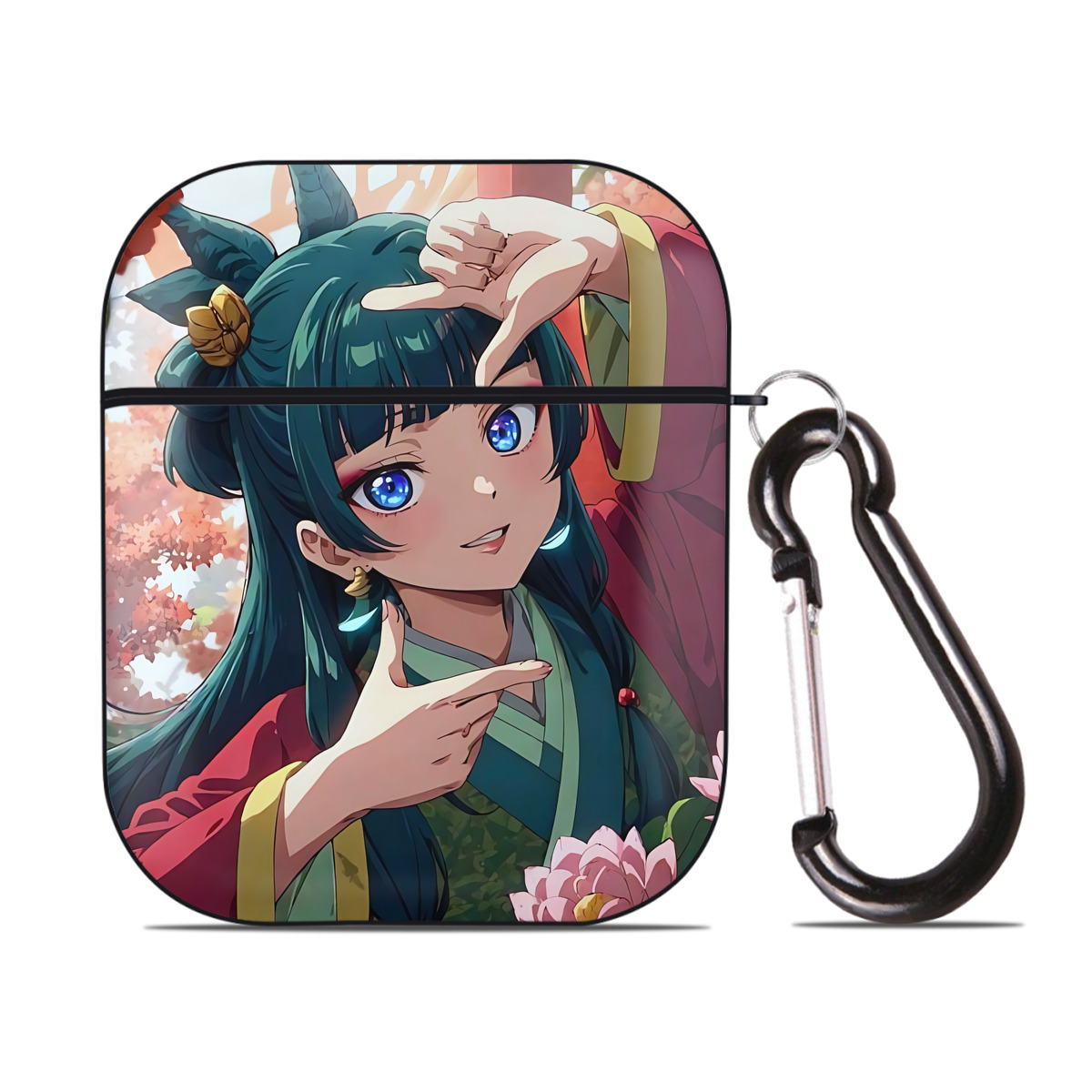（画像用） 薬屋のひとりごと The Apothecary Diaries AirPods 第2世代保護ケース ハードシェル ブラック 耐衝撃・防指紋・カラビナ付き