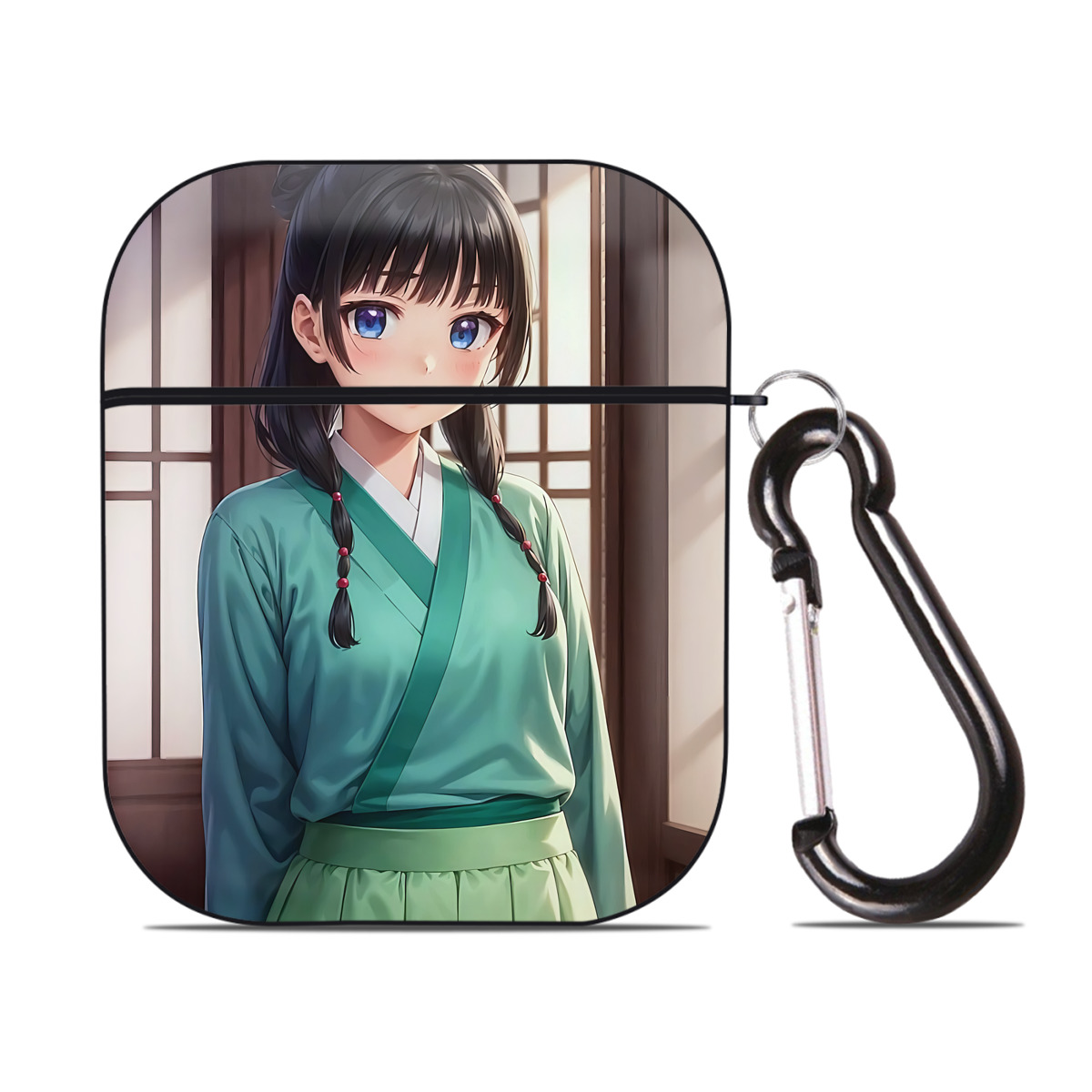 （画像用） 薬屋のひとりごと The Apothecary Diaries AirPods 第2世代保護ケース ハードシェル ブラック 耐衝撃・防指紋・カラビナ付き