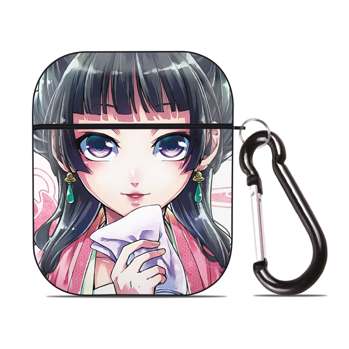 （画像用） 薬屋のひとりごと The Apothecary Diaries AirPods 第2世代保護ケース ハードシェル ブラック 耐衝撃・防指紋・カラビナ付き