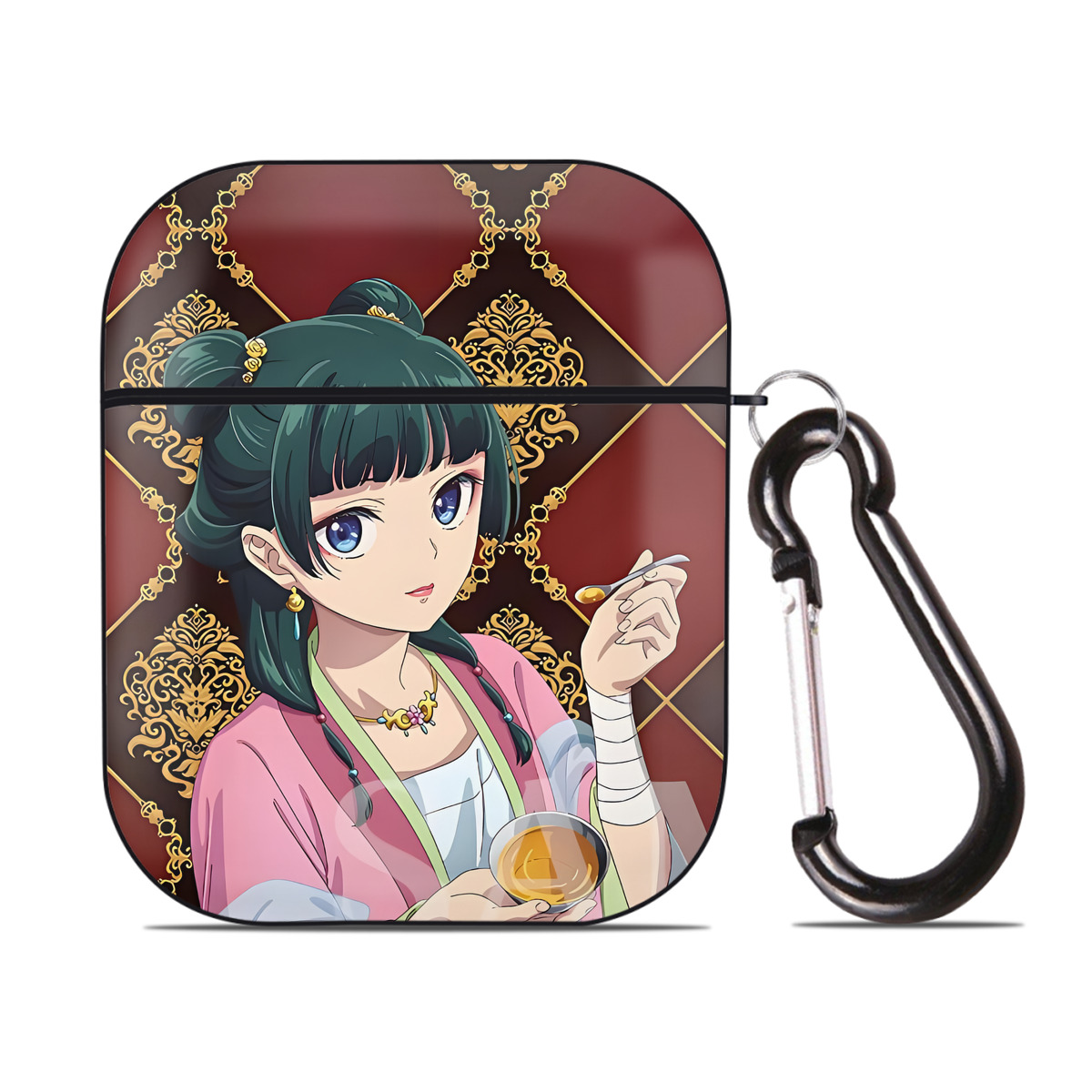 （画像用） 薬屋のひとりごと The Apothecary Diaries AirPods 第2世代保護ケース ハードシェル ブラック 耐衝撃・防指紋・カラビナ付き