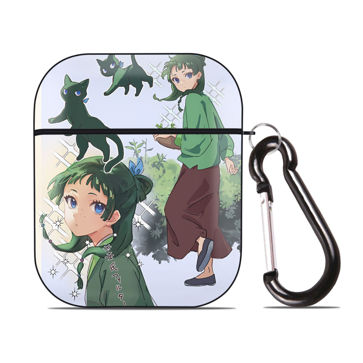 （画像用） 薬屋のひとりごと The Apothecary Diaries AirPods 第2世代保護ケース ハードシェル ブラック 耐衝撃・防指紋・カラビナ付き