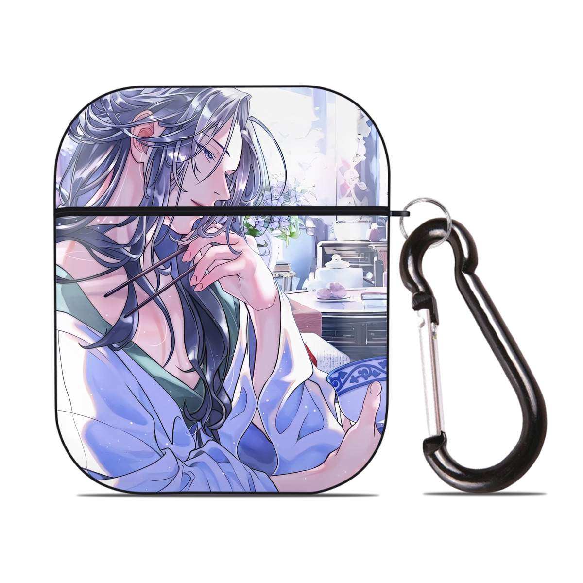 （画像用） 薬屋のひとりごと The Apothecary Diaries AirPods 第2世代保護ケース ハードシェル ブラック 耐衝撃・防指紋・カラビナ付き