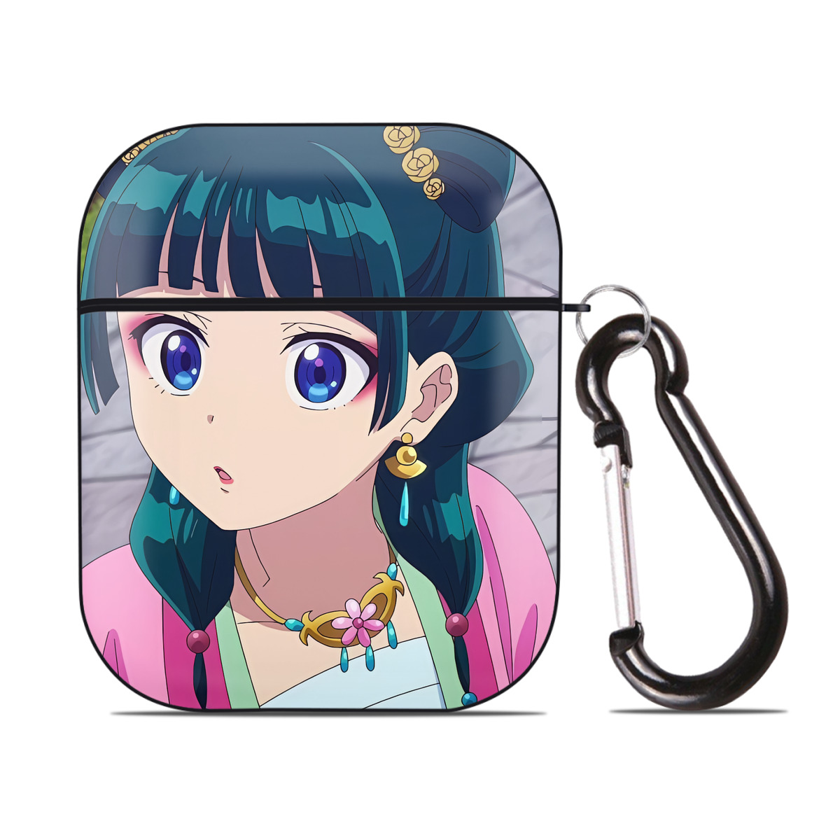 （画像用） 薬屋のひとりごと The Apothecary Diaries AirPods 第2世代保護ケース ハードシェル ブラック 耐衝撃・防指紋・カラビナ付き